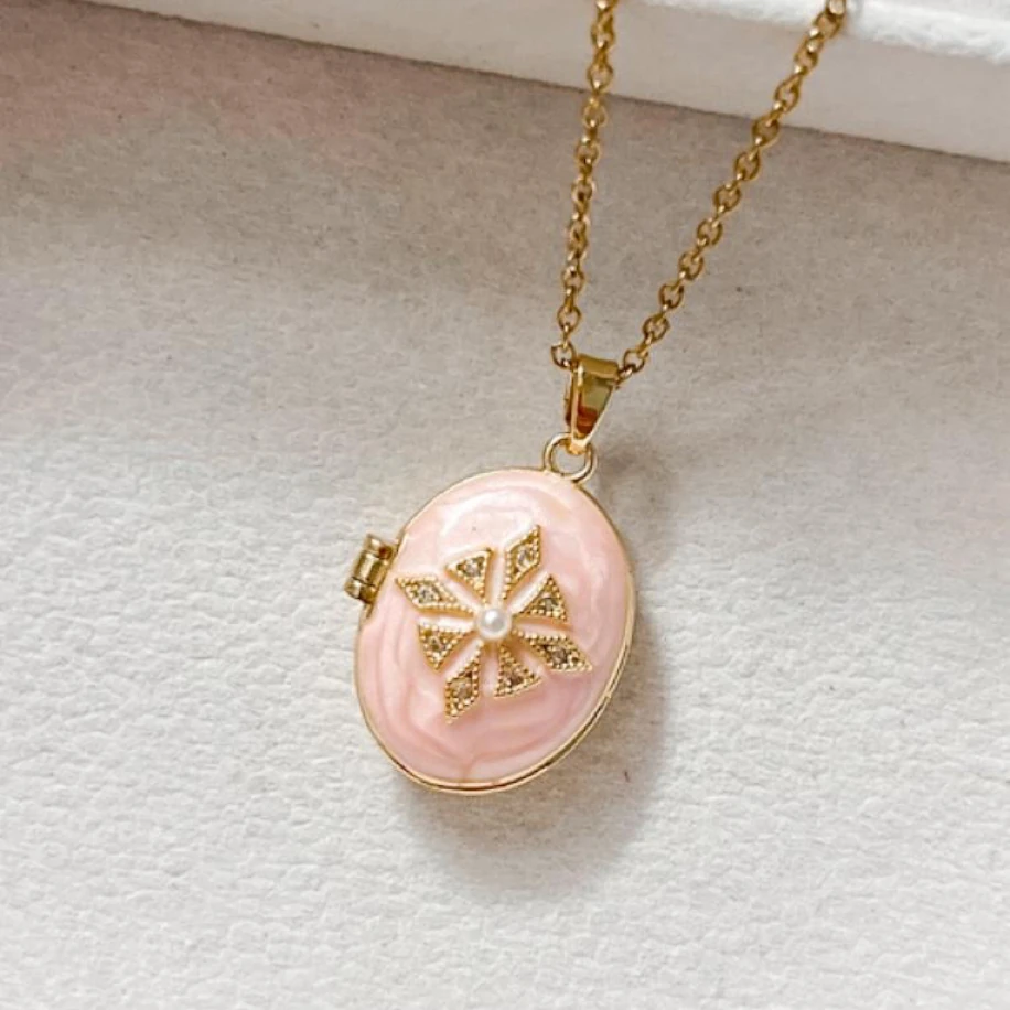 Minimal İncili Desenli Kapaklı Kolye