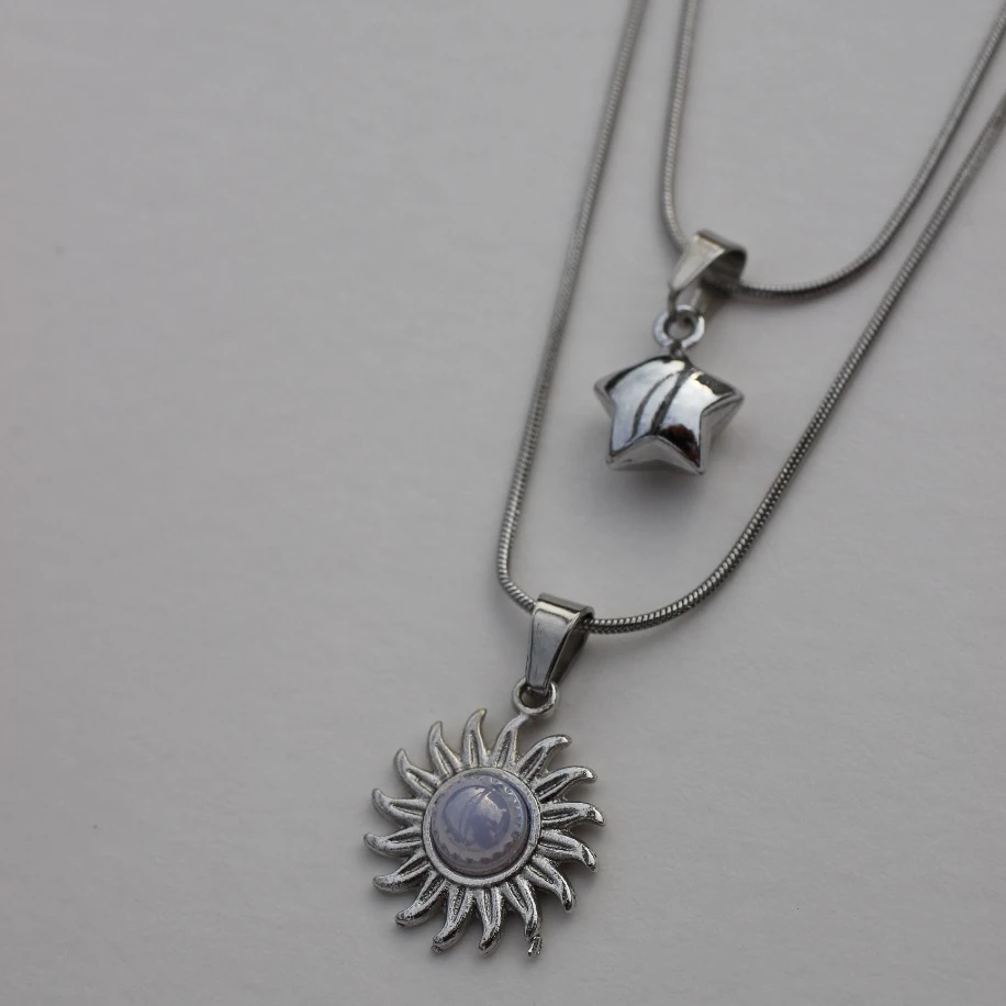 Silver Yıldız Güneş Kombin Kolye