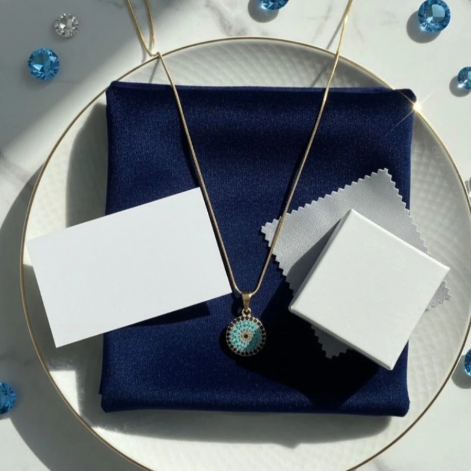 Nazar Boncuk Kolye Zirkon Taşlı Turkuaz Paslanmaz Çelik Yılan Zincir Kararmaz