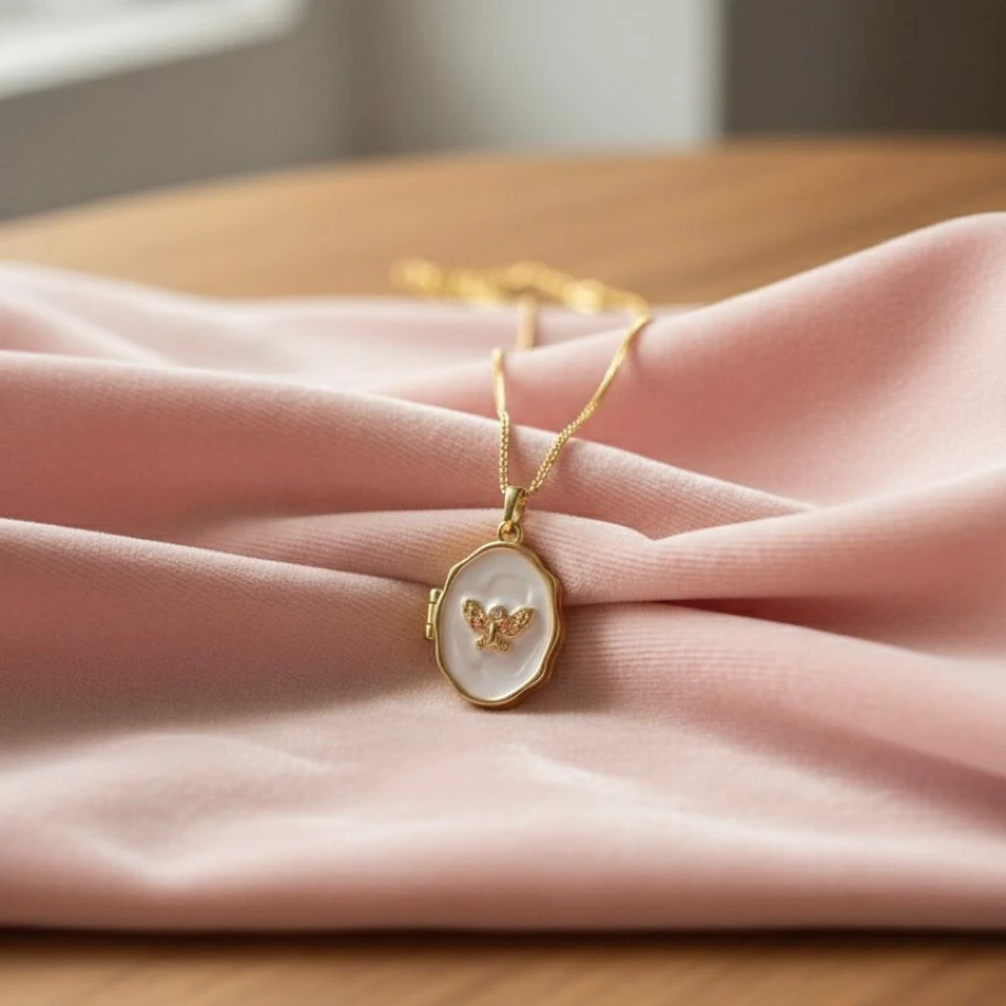 Açılabilir Madalyon Kolye Fotoğraf Konulabilen Kelebekli Mine Detaylı Yılan Zincir