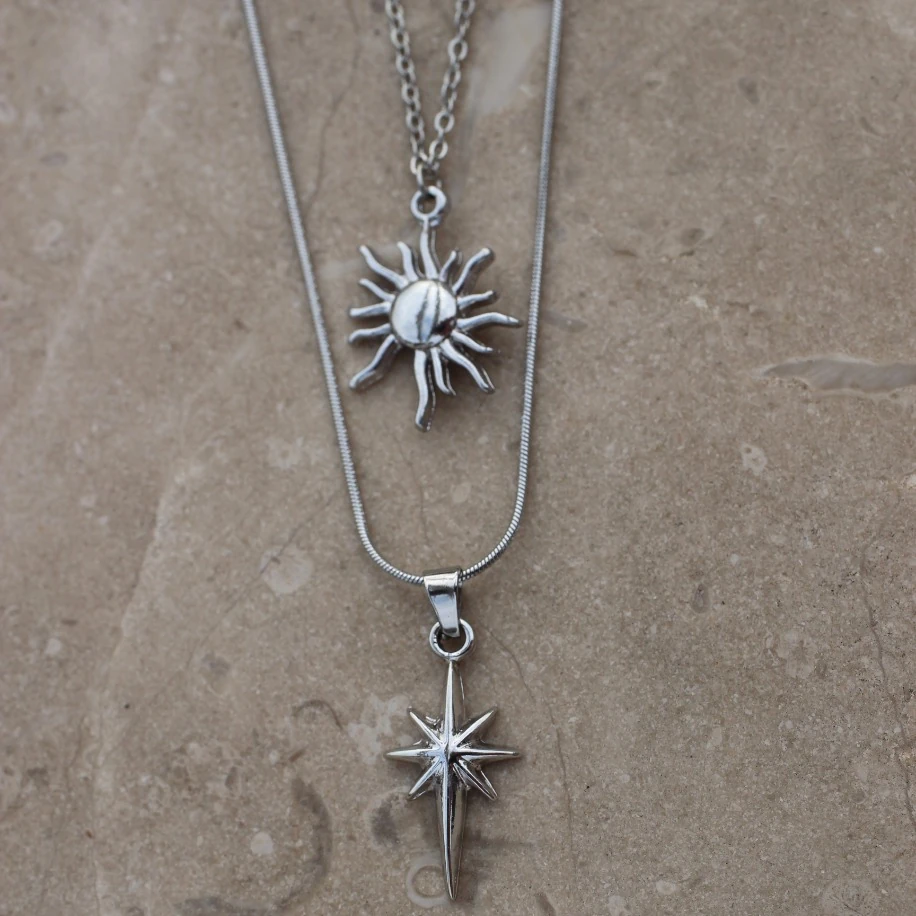 Güneş ve Kutup Yıldızı Kolye Kombini, Çelik Zincirde Güneş Kolye, Kutup Yıldızı Kolye