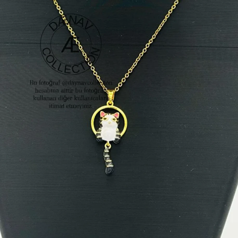 Kedi Figürlü Altın Kaplama Kolye – 45 cm