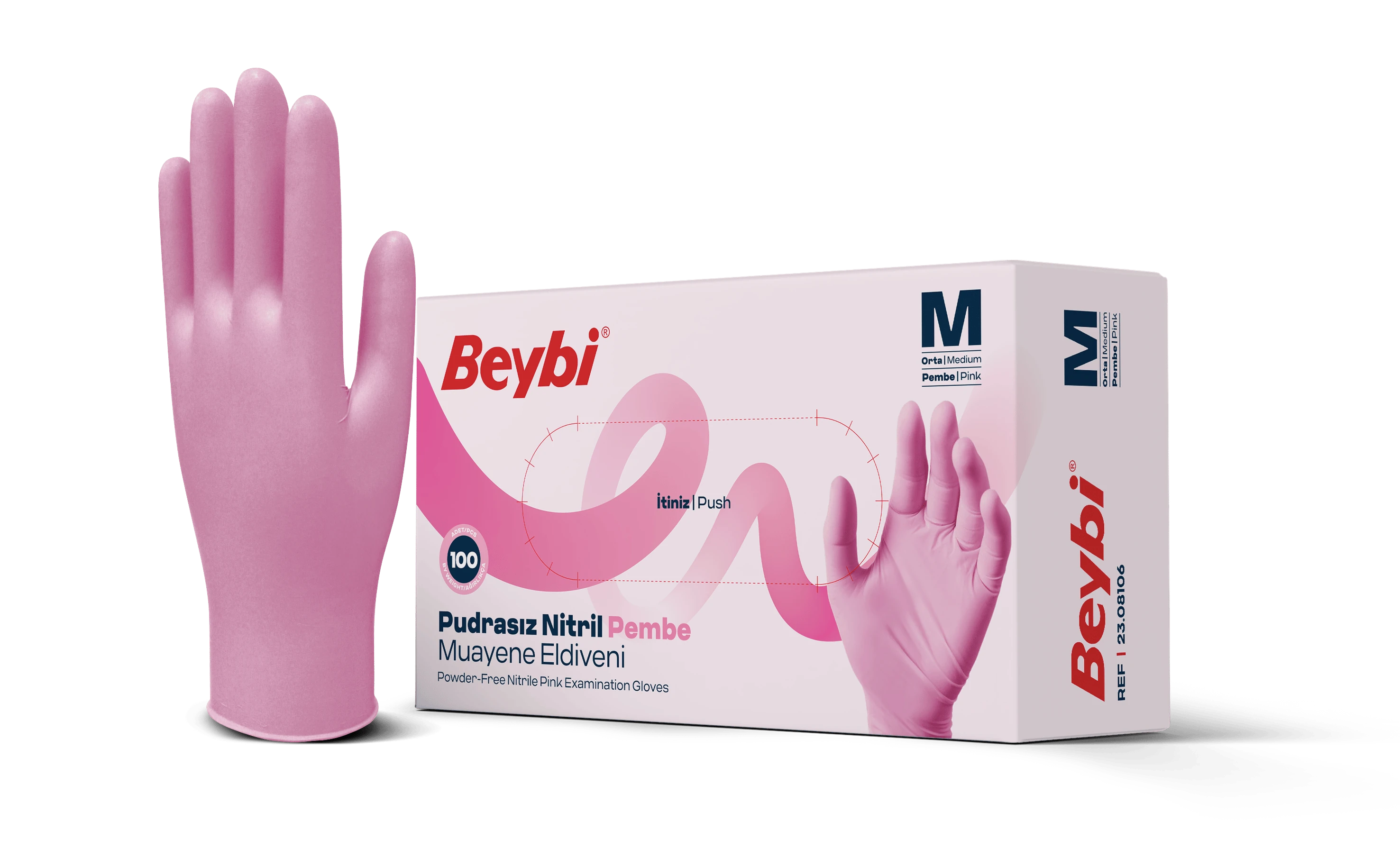 Powder-Free Pink Nitrile Examination Gloves - Box of 100 image