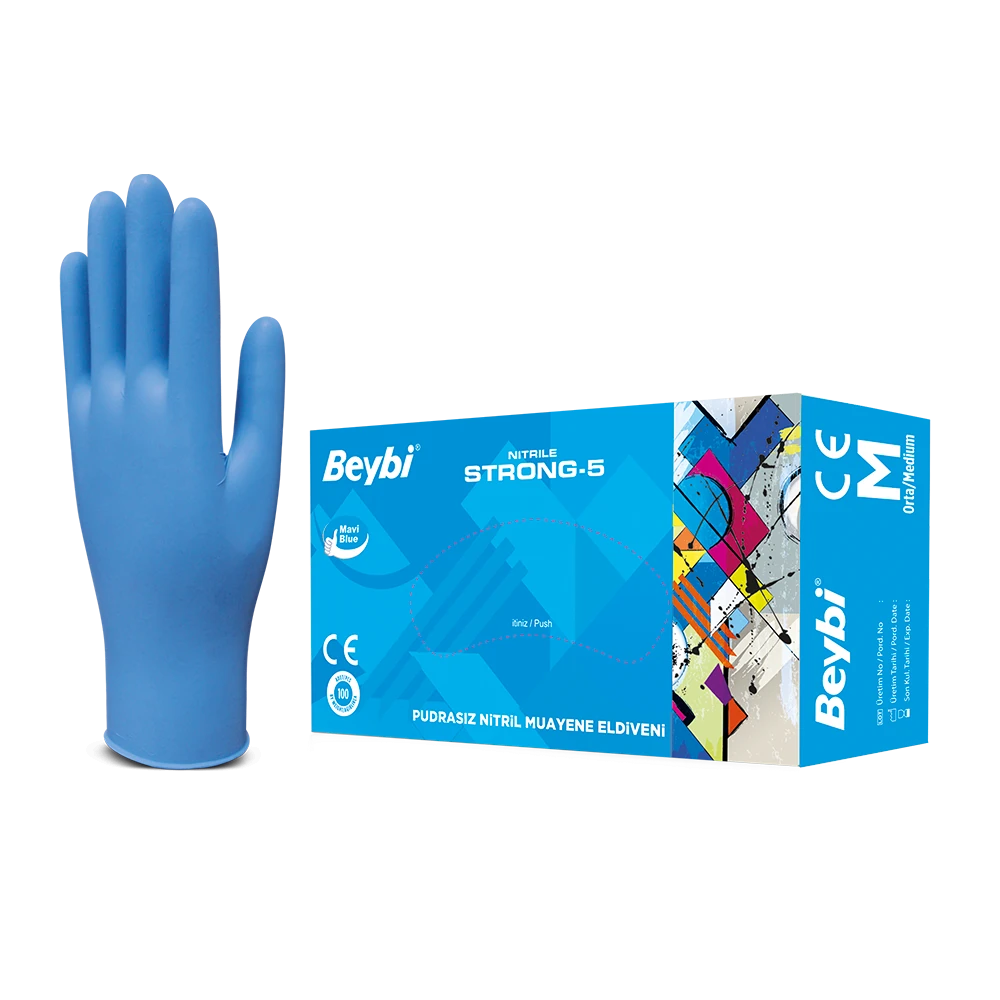 Strong-5 Powder-Free Blue Nitrile Examination Gloves - Box of 100 image