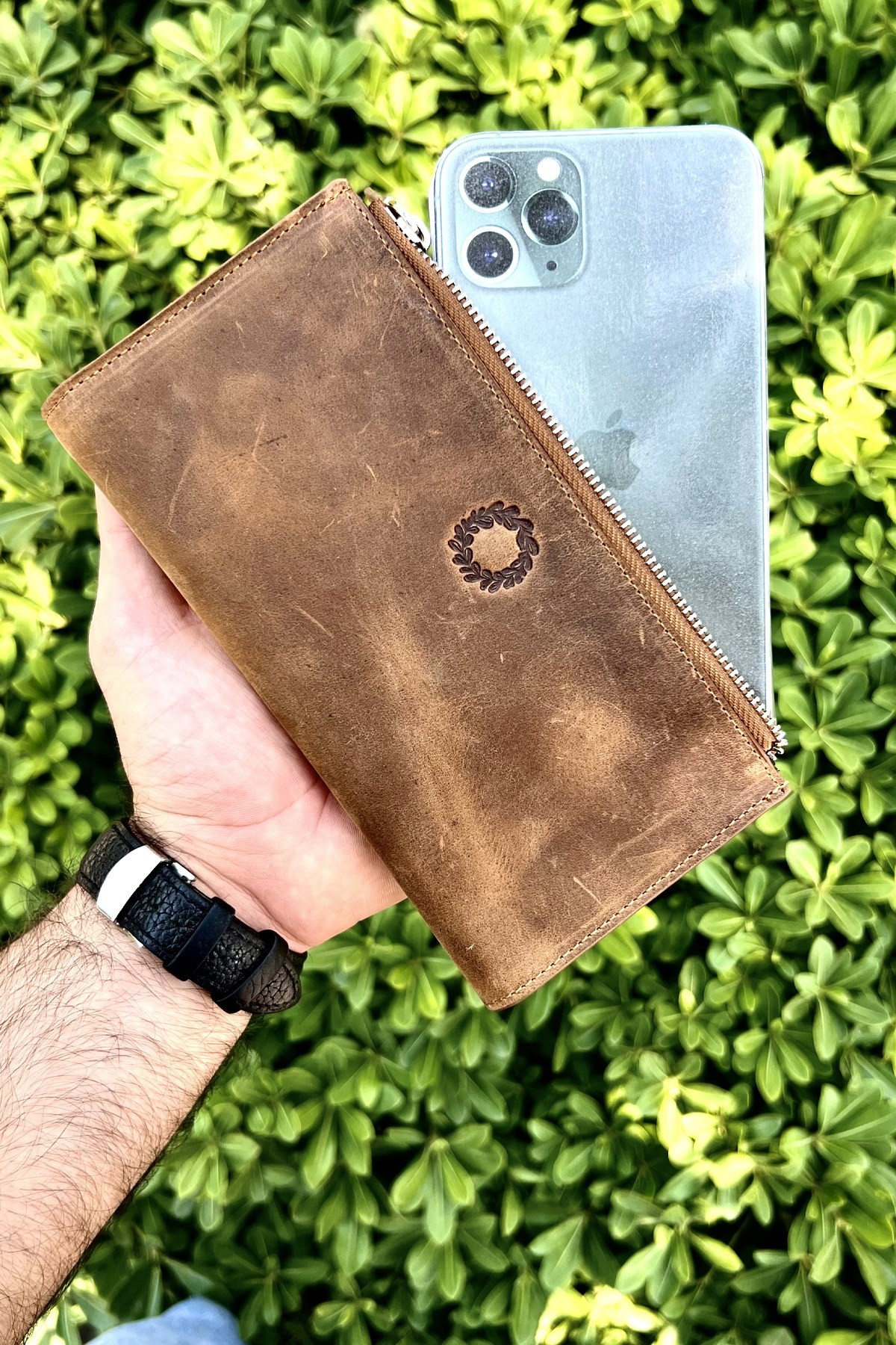 Unisex Editon Eskitme Taba Hakiki Deri Telefon Cüzdanı