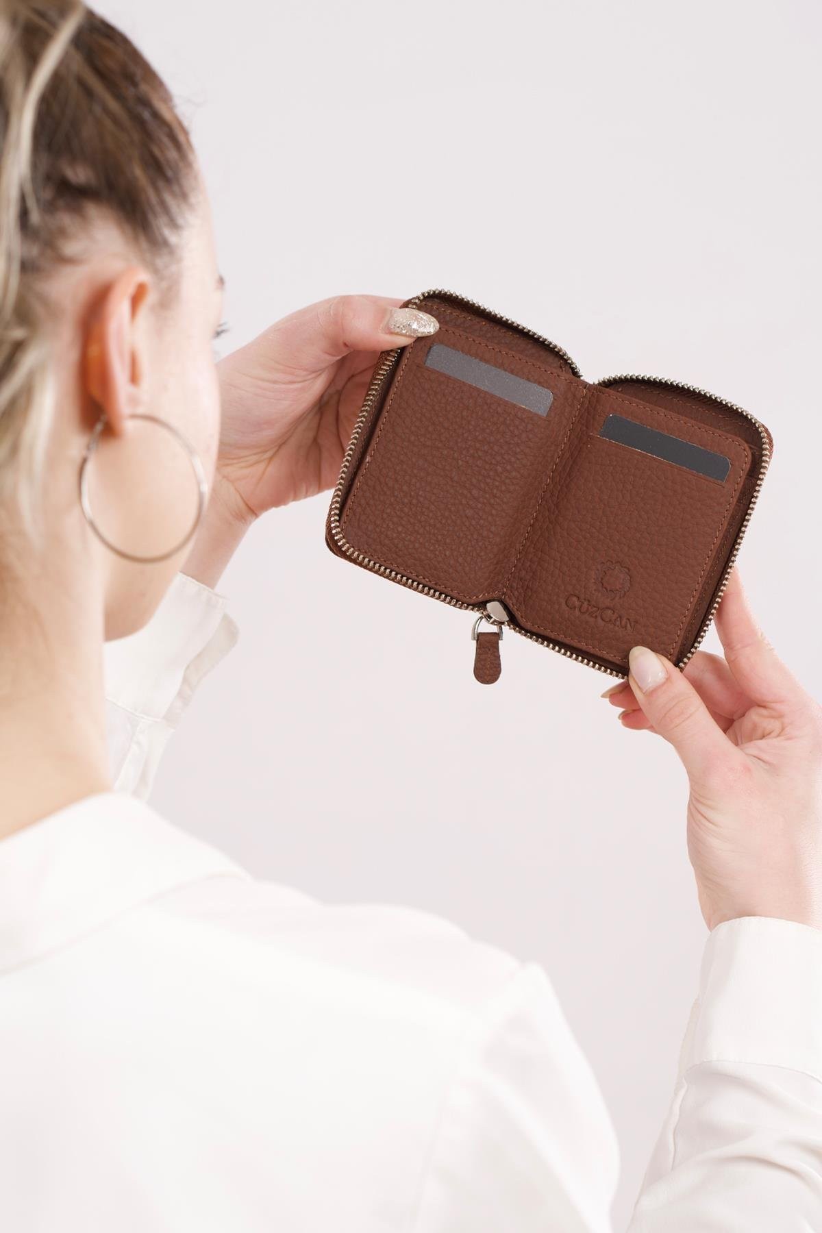 Mini Petty Kahve Unisex Fermuarlı Cüzdan