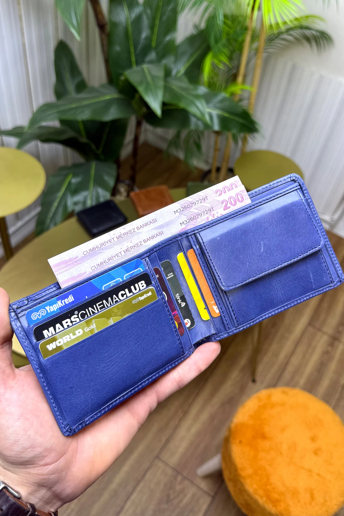 M.UTD Lacivert Hakiki Deri Kartlık Hediyeli Cüzdan