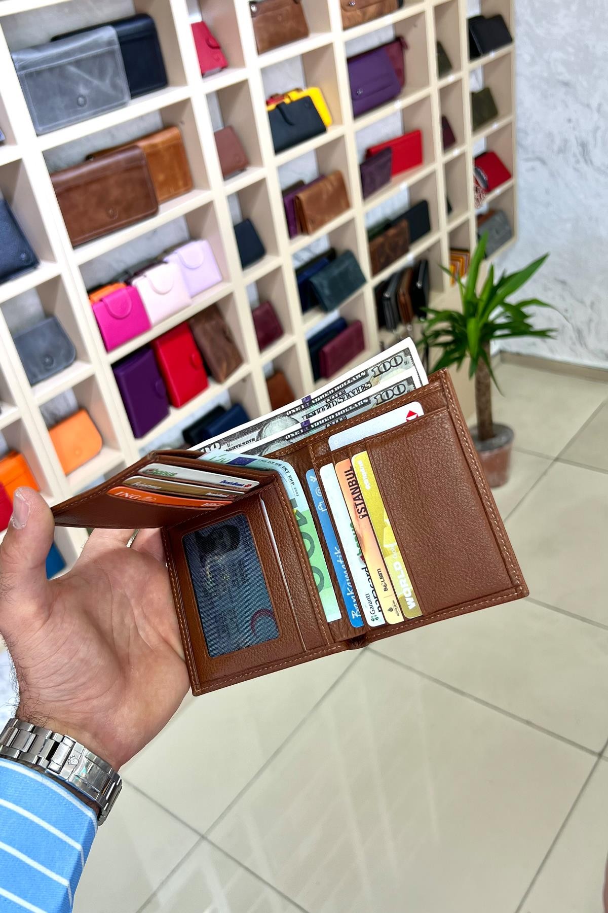 Masjen Taba Erkek Hakiki Deri Dikey Kibar Model Cüzdan