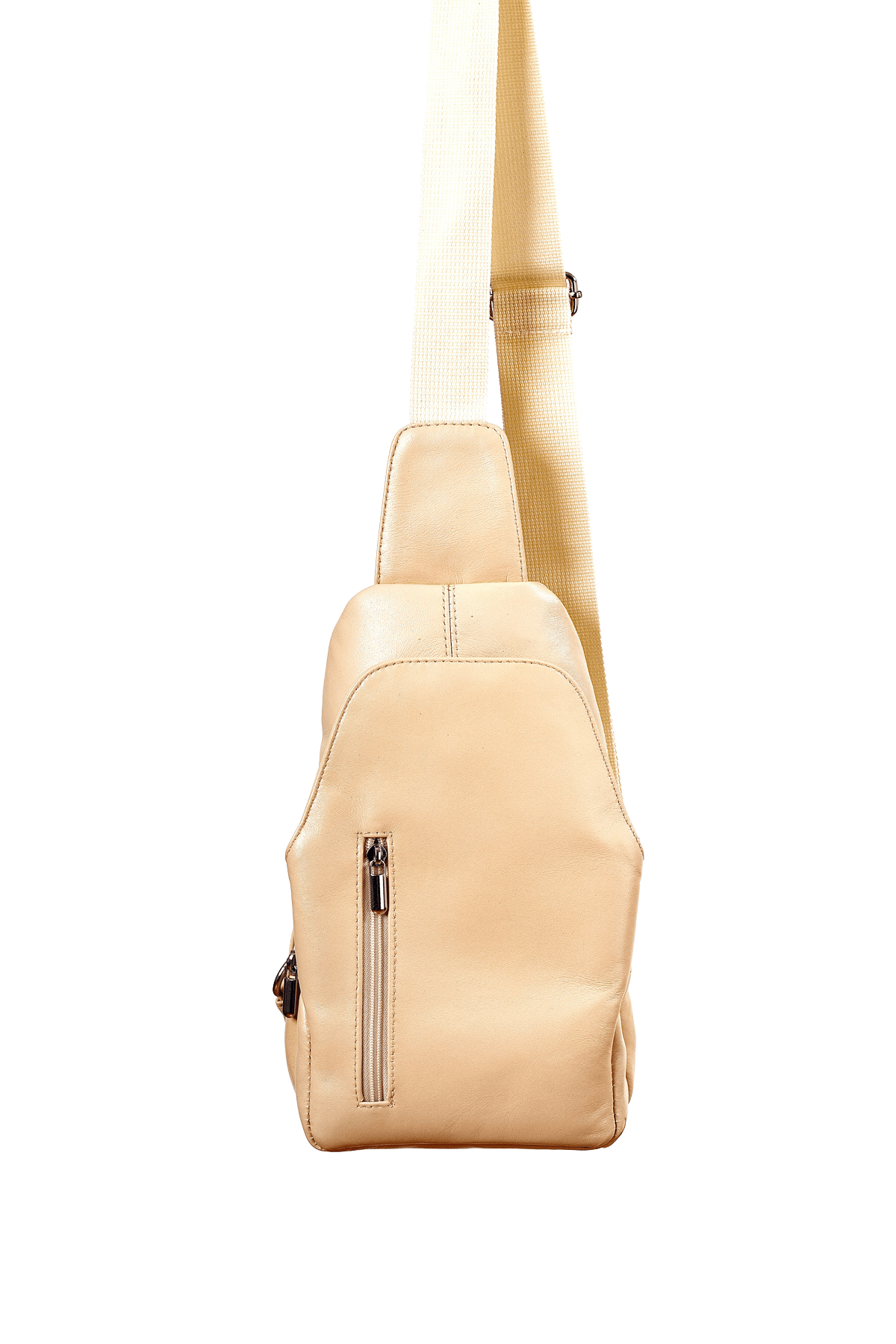 Unisex Krem Hakiki Deri Çapraz Badybag Omuz ve Göğüs Çantası (USB Çıkışlı)