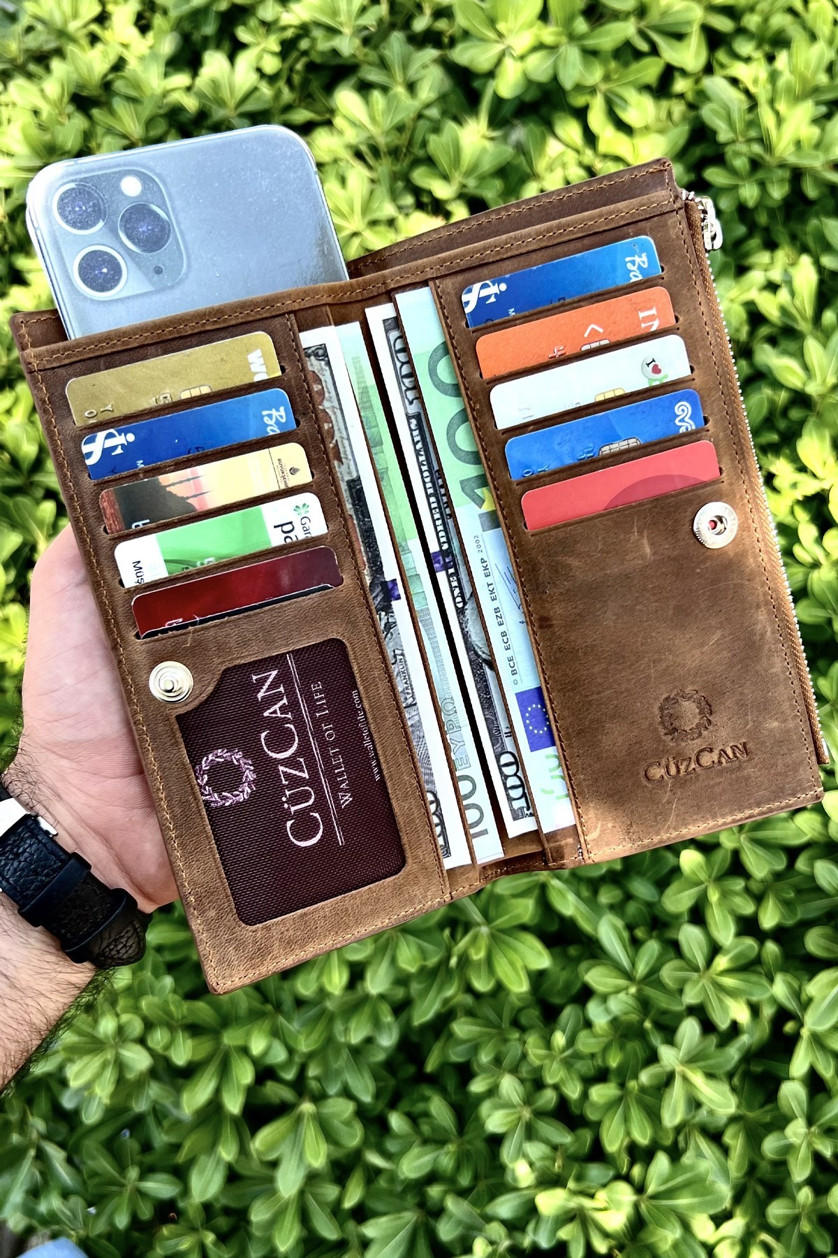 Unisex Editon Eskitme Taba Hakiki Deri Telefon Cüzdanı