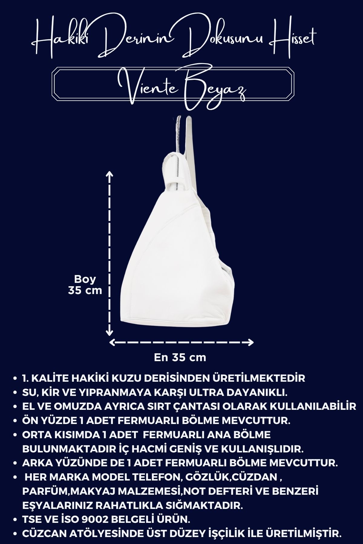 Viente Hakiki Deri Kadın El Omuz ve Sırt Çantası
