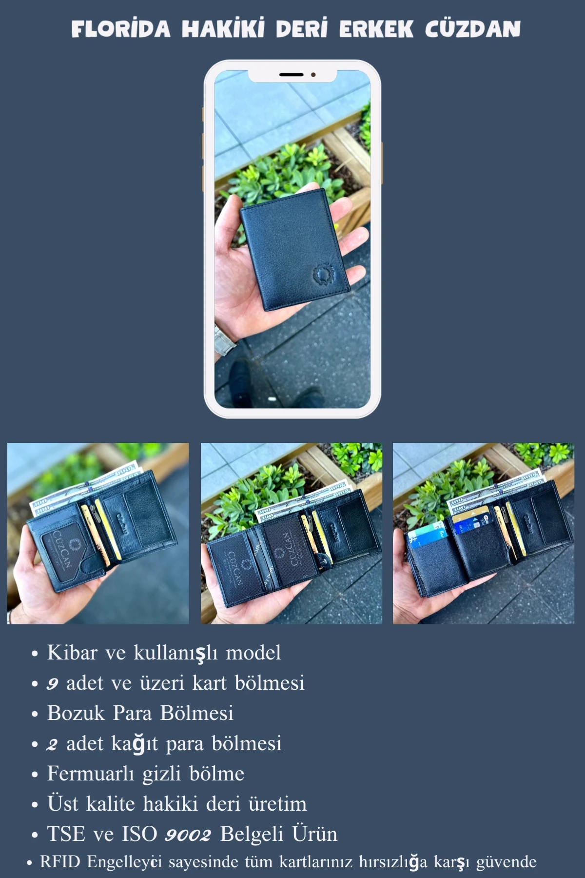 Florida Hakiki Deri Erkek Cüzdan ( UFAK VE KİBAR) - siyah