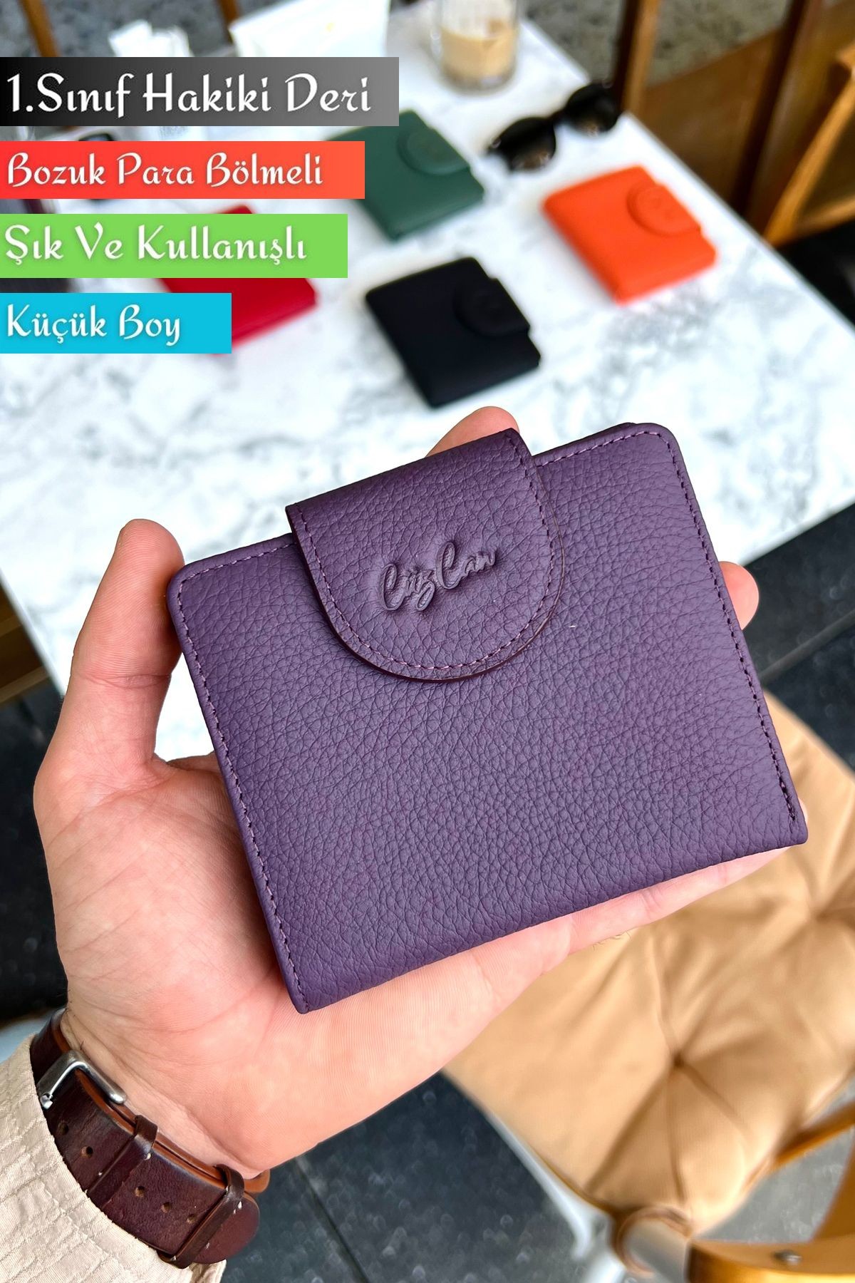 Miosa Hakiki Deri Kadın Cüzdan Ufak Boy Şık ve Kullanışlı - mor