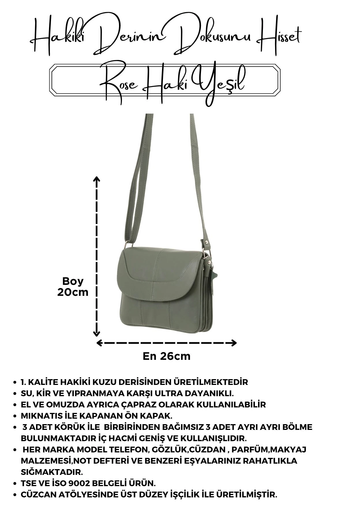 Rose Hakiki Deri 3 Körüklü Kadın Omuz Çantası Çapraz Çanta