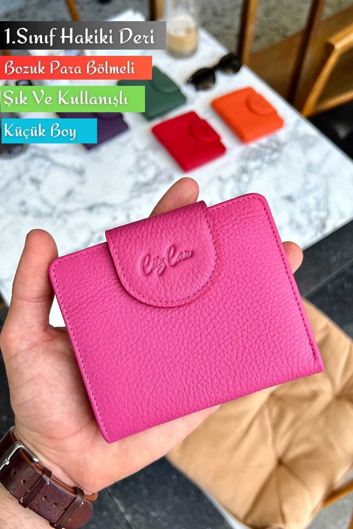 Miosa Hakiki Deri Kadın Cüzdan Ufak Boy Şık ve Kullanışlı - fuşya
