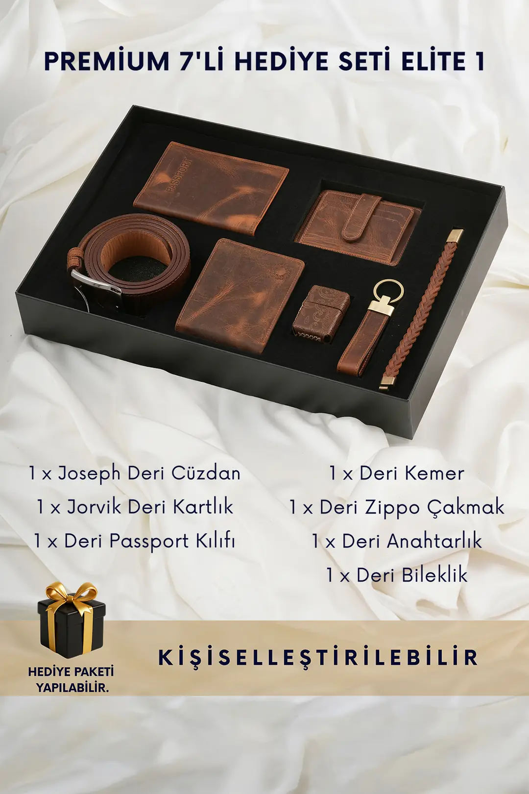 Elite 1 - 7'li Premium Hakiki Deri Erkek Hediye Seti
