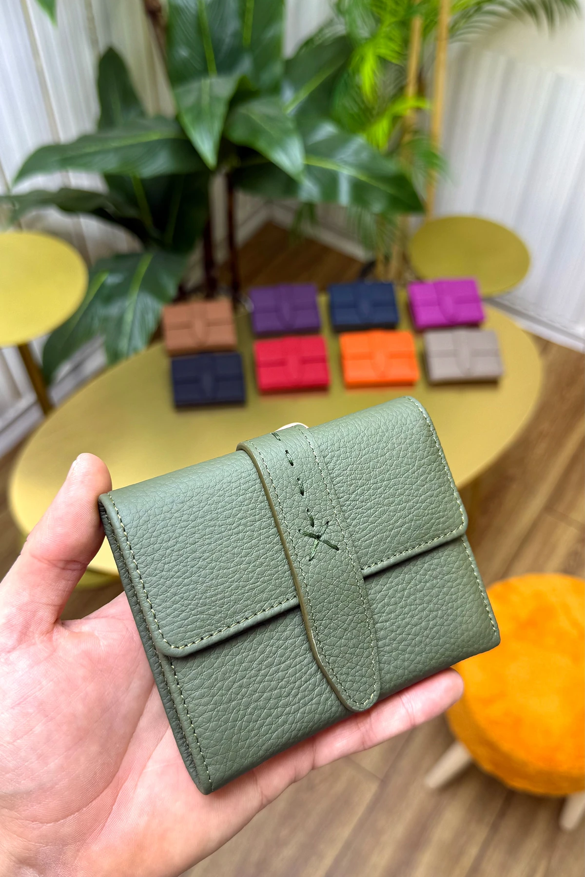 Lily Hakiki Deri Kadın Cüzdan Kibar Şık ve Kullanışlı - haki yeşil