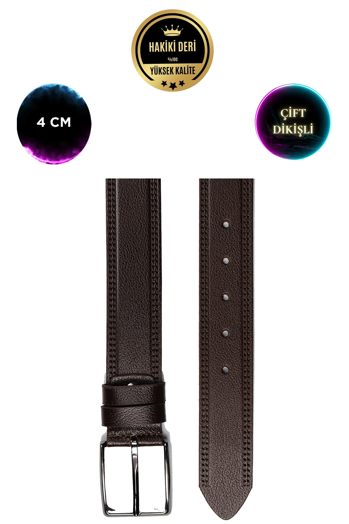 Hakiki Deri Özel Çift Dikişli 4 CM Klasik Erkek Kemer