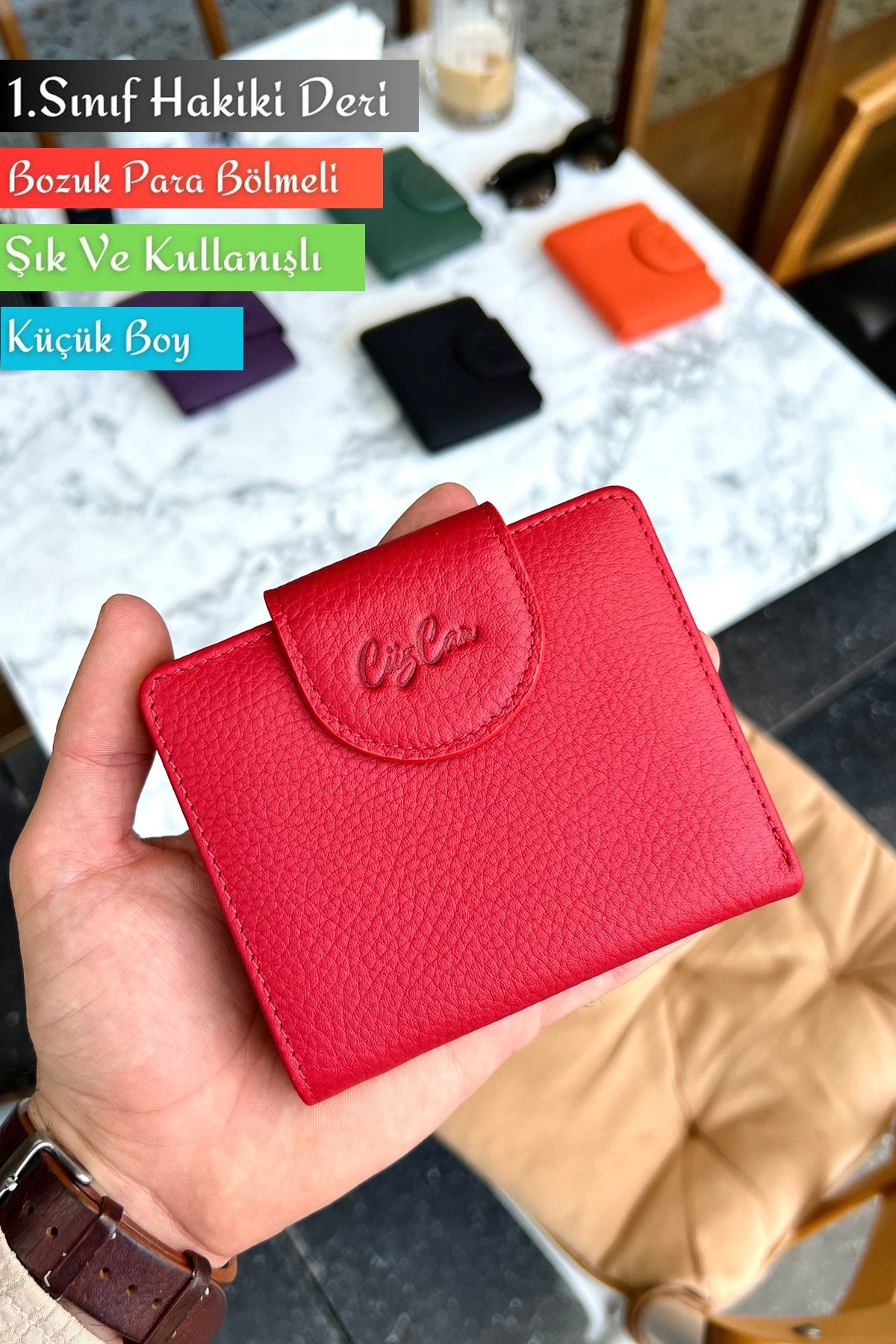 Miosa Hakiki Deri Kadın Cüzdan Ufak Boy Şık ve Kullanışlı - kırmızı