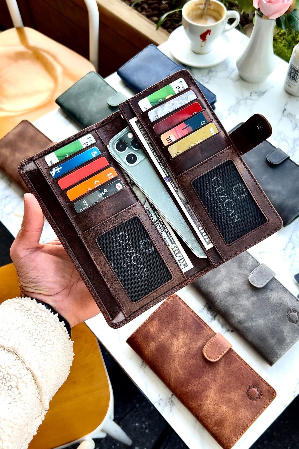 Lotus Vintage Kahve Hakiki Deri Telefon Gözlü Cüzdan Unisex