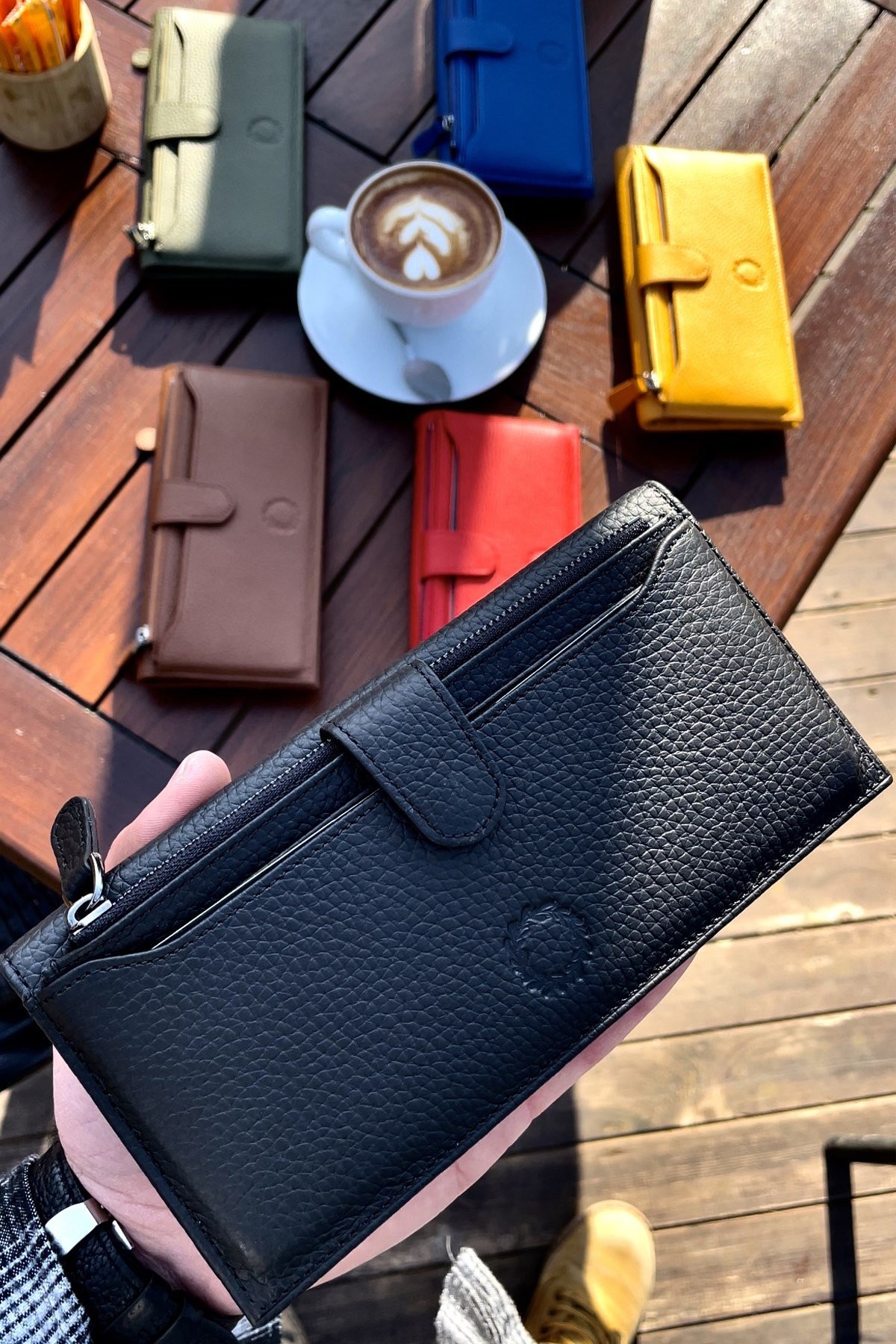Peony Black Hakiki Deri Telefon Cüzdanı Kartlık Hediyeli