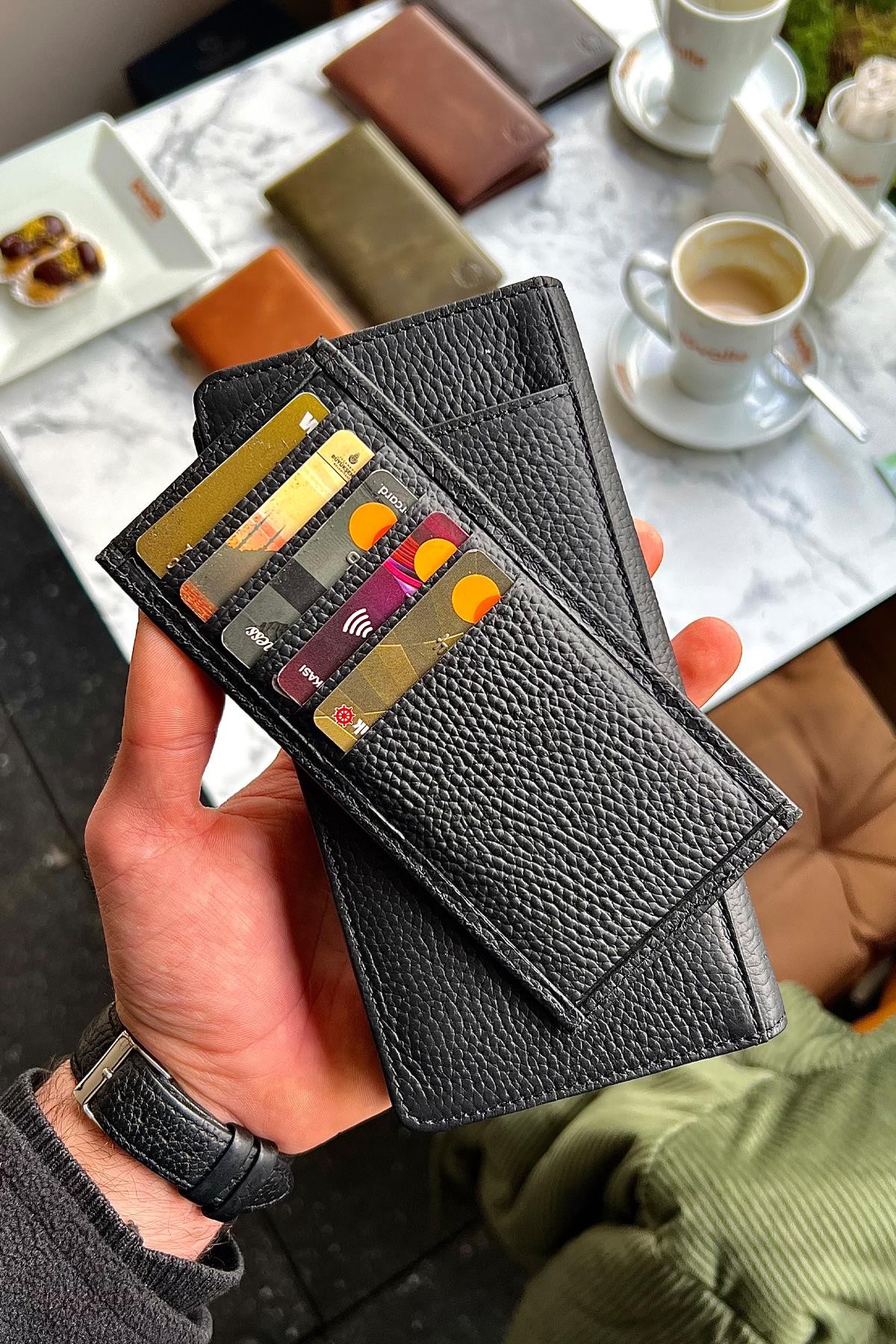 Piarde Siyah Hakiki Deri Kartlık Hediyeli Telefon Cüzdanı