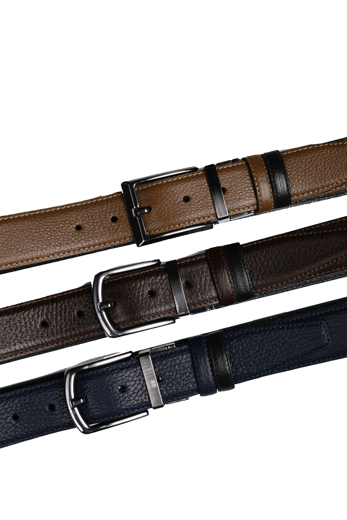 Hakiki Deri Çift Taraflı 3,5 CM Erkek Kemer - 3 Adet Siyah-Taba, Siyah-Kahve, Siyah Lacivert )