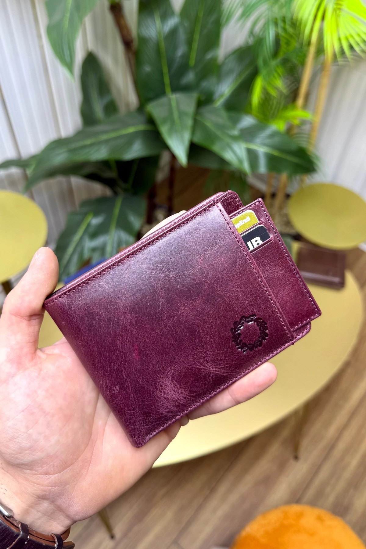 M.UTD Bordo Hakiki Deri Kartlık Hediyeli Cüzdan