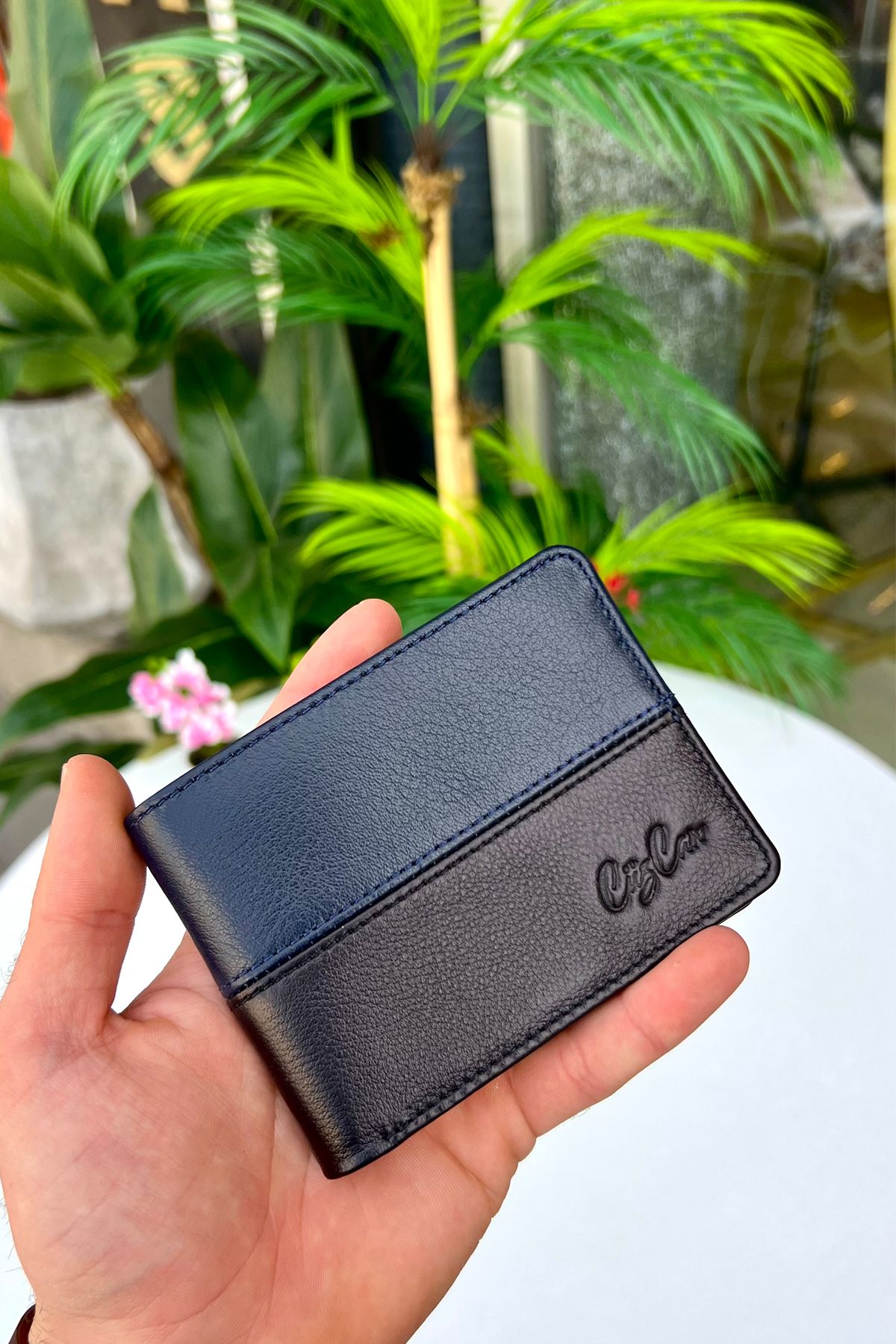 Frankfurt Hakiki Deri Spor Model Erkek Cüzdan  - siyah-lacivert