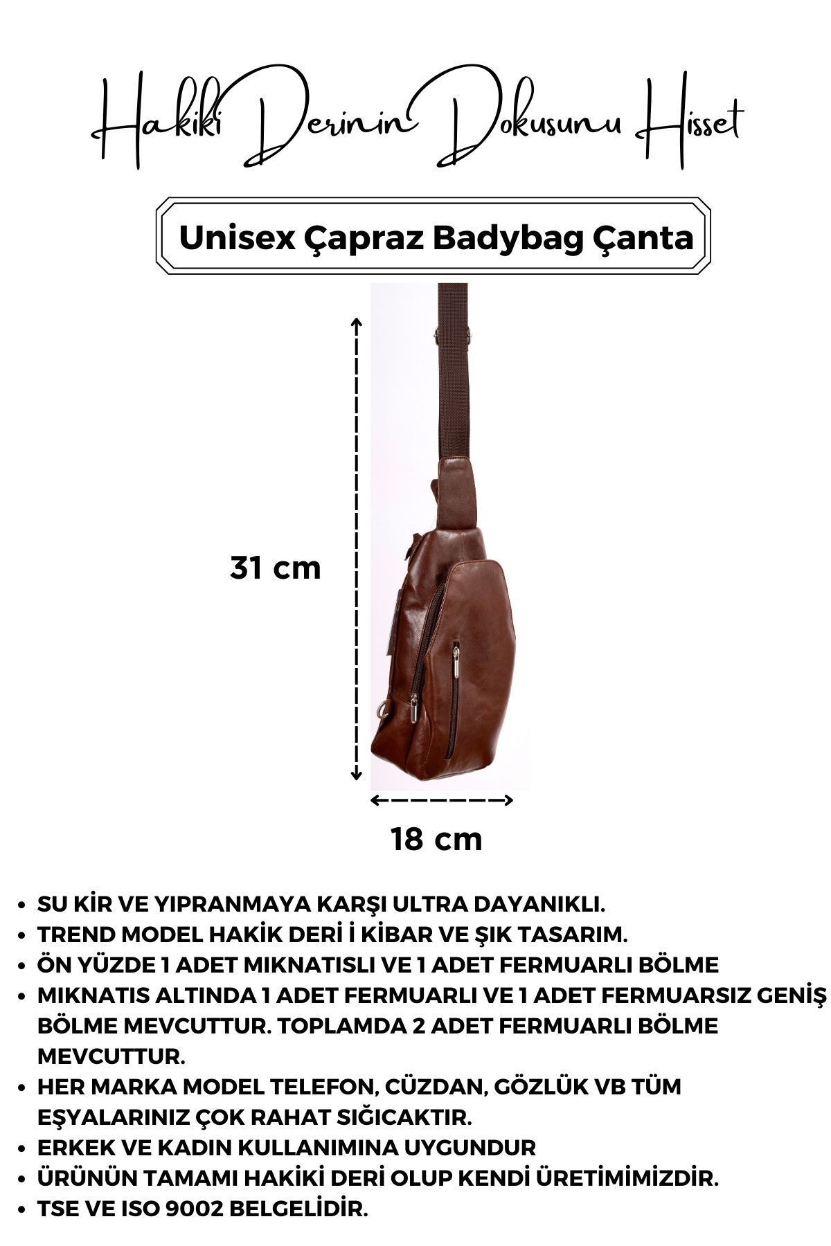 Unisex Kahverengi Hakiki Deri Çapraz Badybag Omuz ve Göğüs Çantası (USB Çıkışlı)