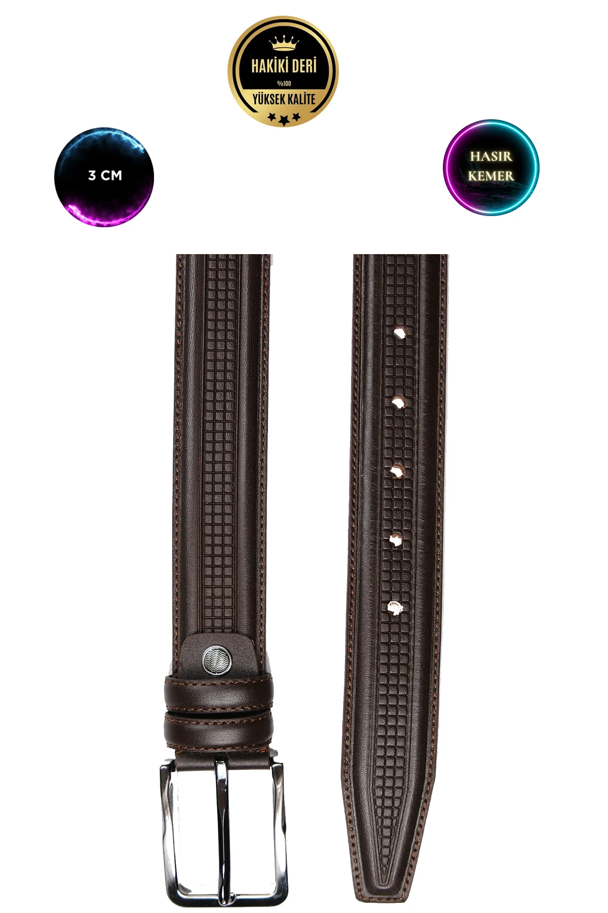 Hakiki Deri Hasır 3 CM Erkek Kemer (KUMAŞ/KETEN)