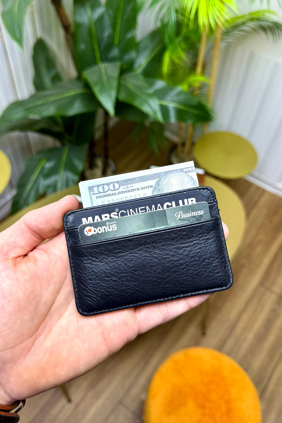 Unisex Siyah Mini Design Hakiki Deri Kartlık Cüzdan