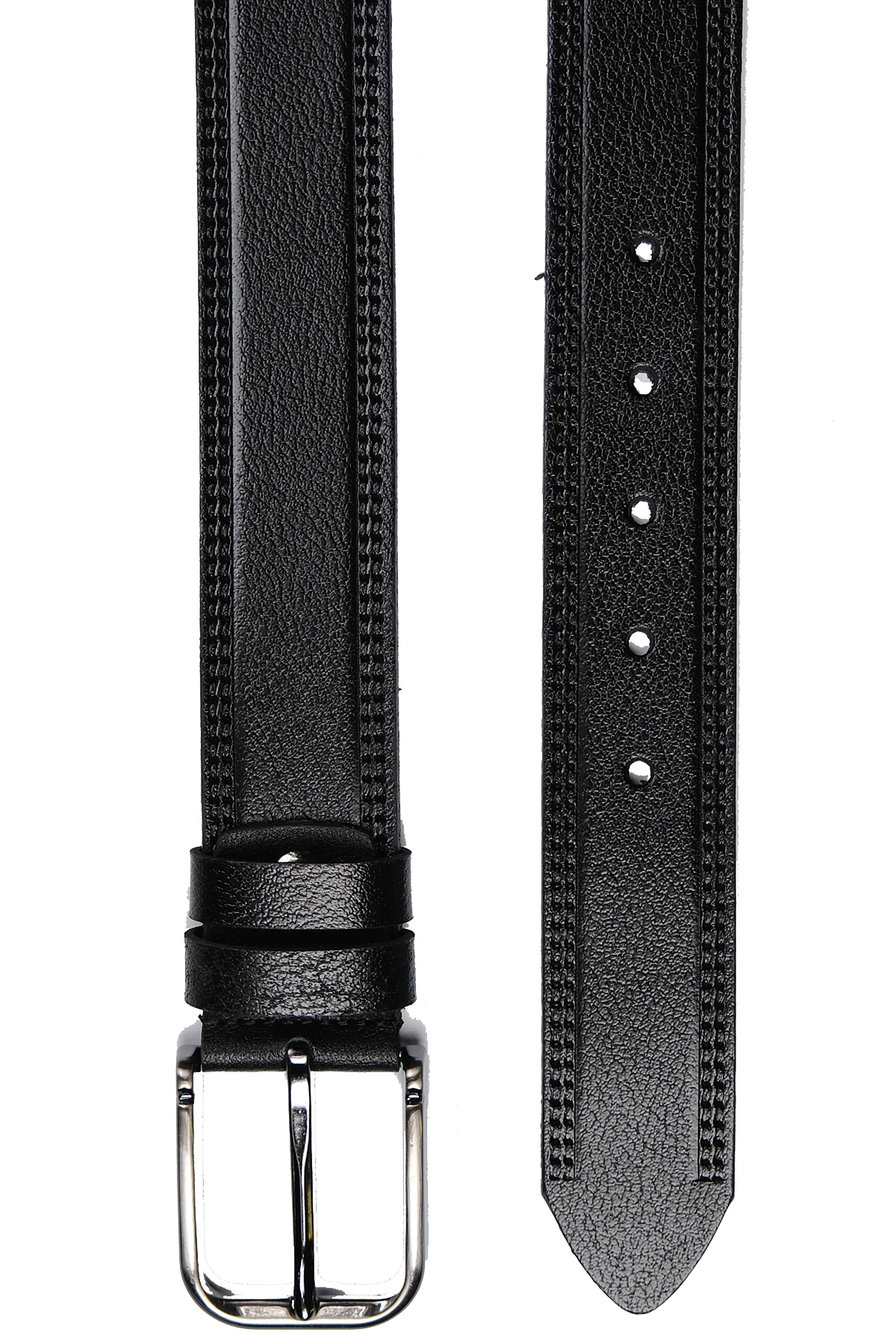 Hakiki Deri Özel Çift Dikişli 4 CM Klasik Erkek Kemer - siyah