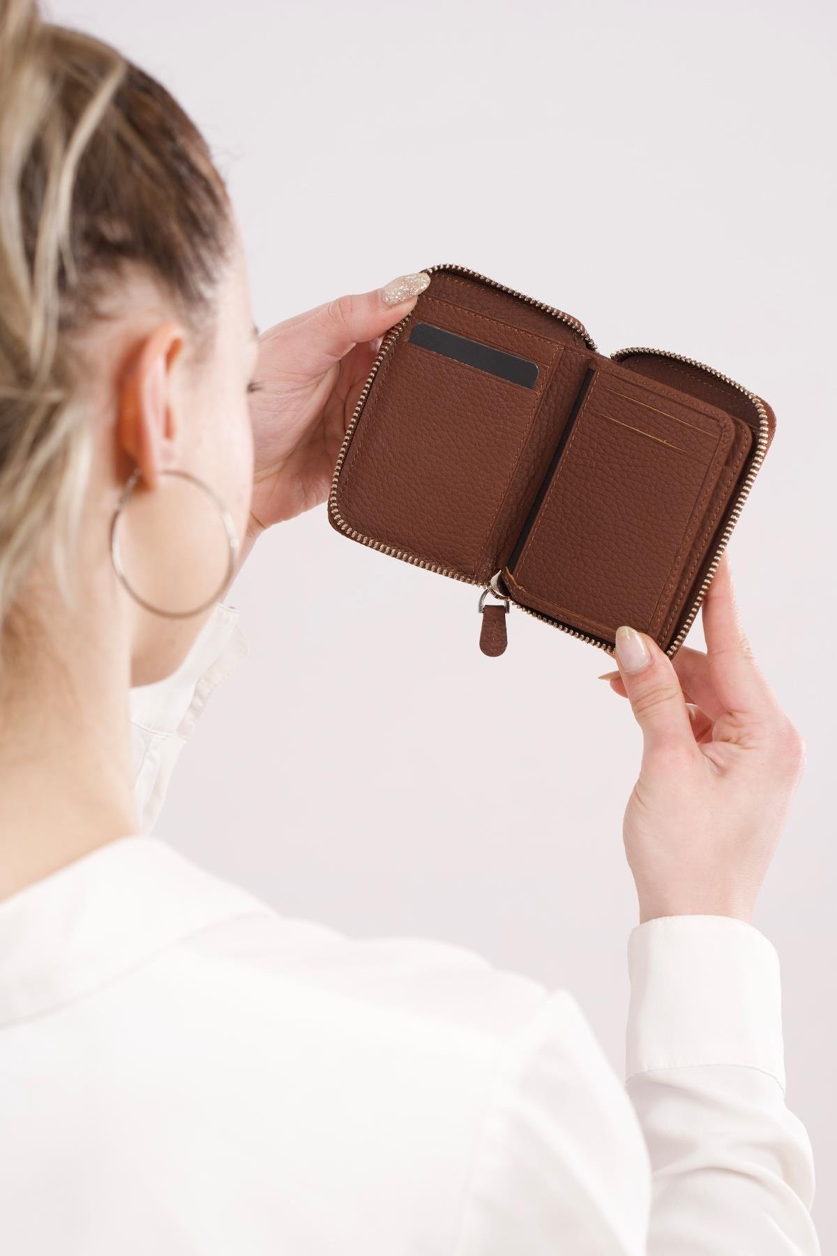 Mini Petty Kahve Unisex Fermuarlı Cüzdan