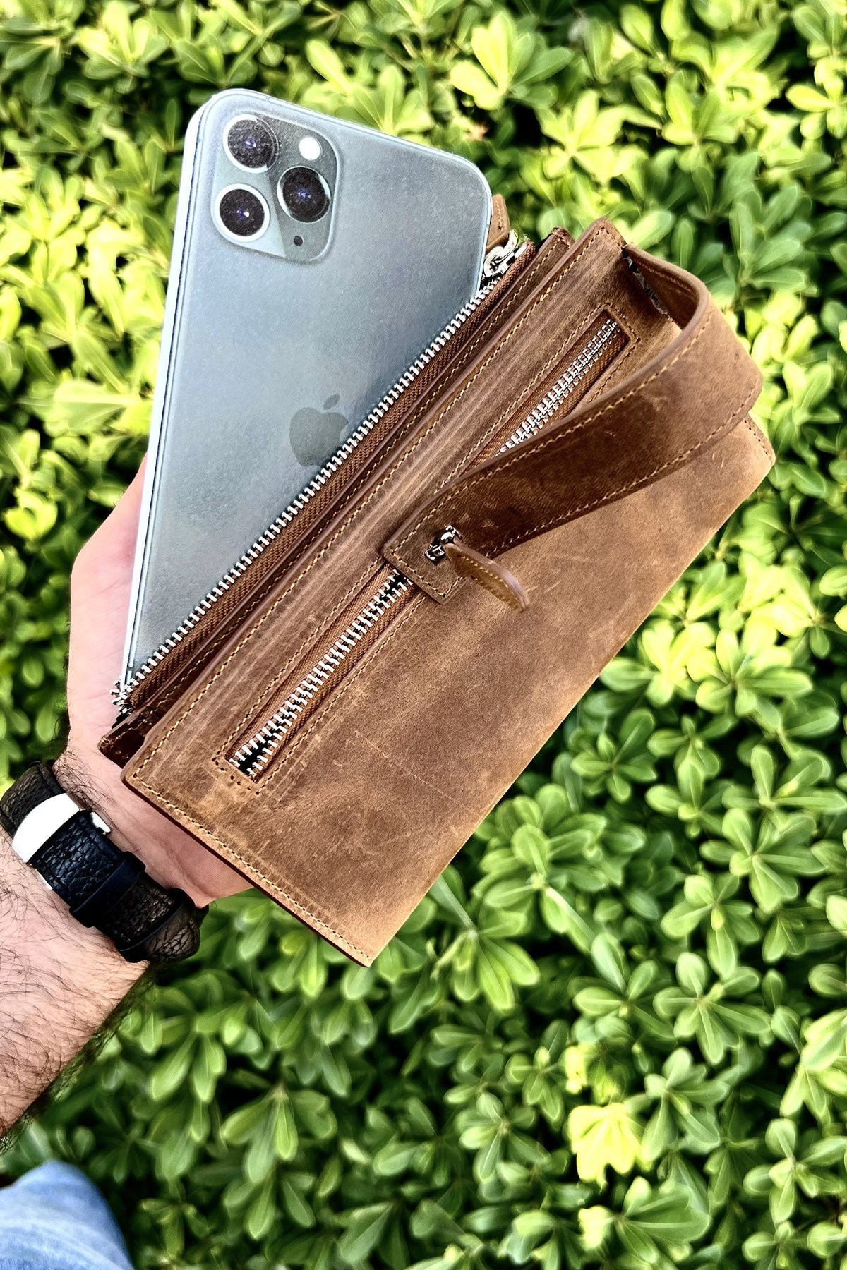 Unisex Editon Eskitme Taba Hakiki Deri Telefon Cüzdanı
