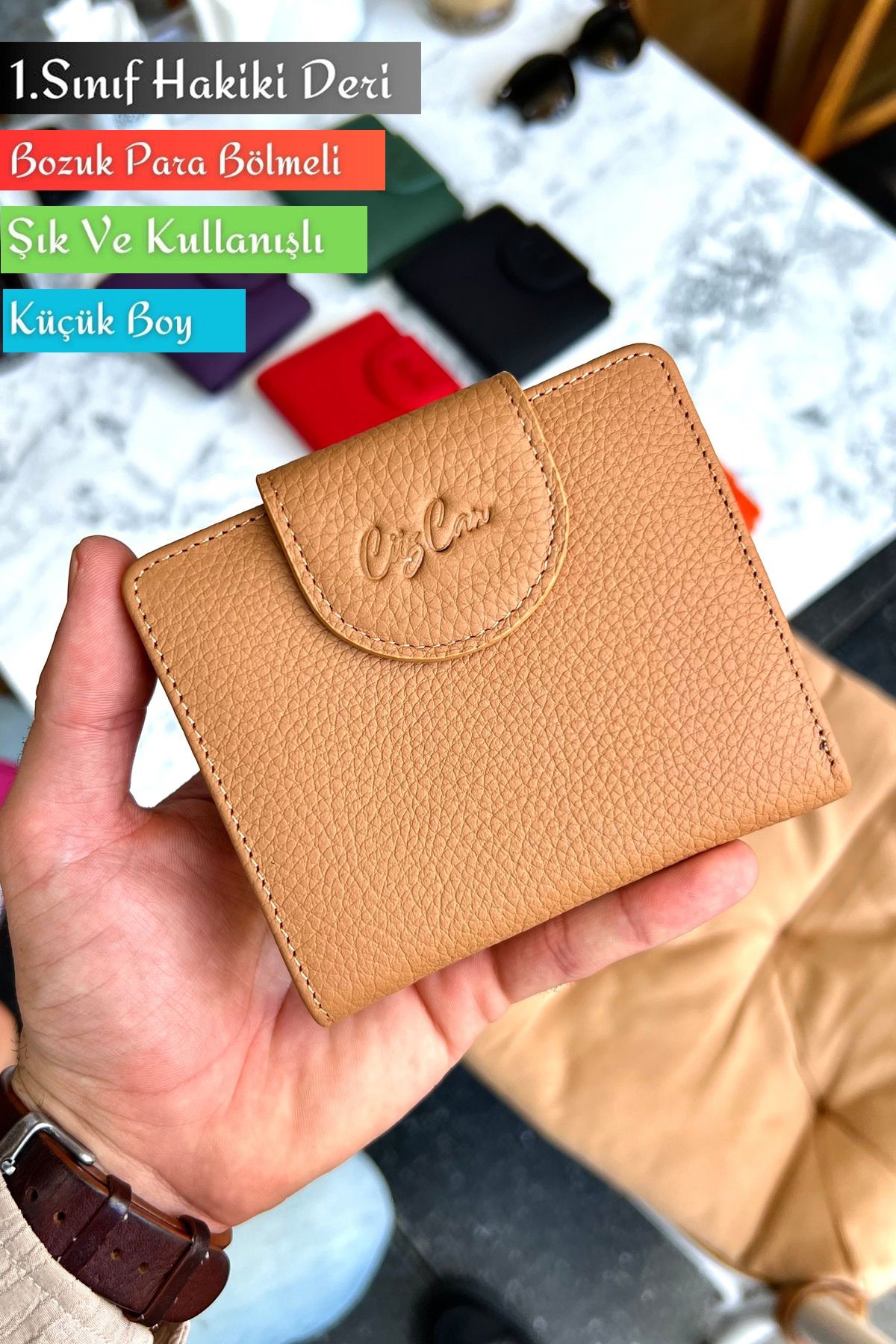 Miosa Hakiki Deri Kadın Cüzdan Ufak Boy Şık ve Kullanışlı - biscuit