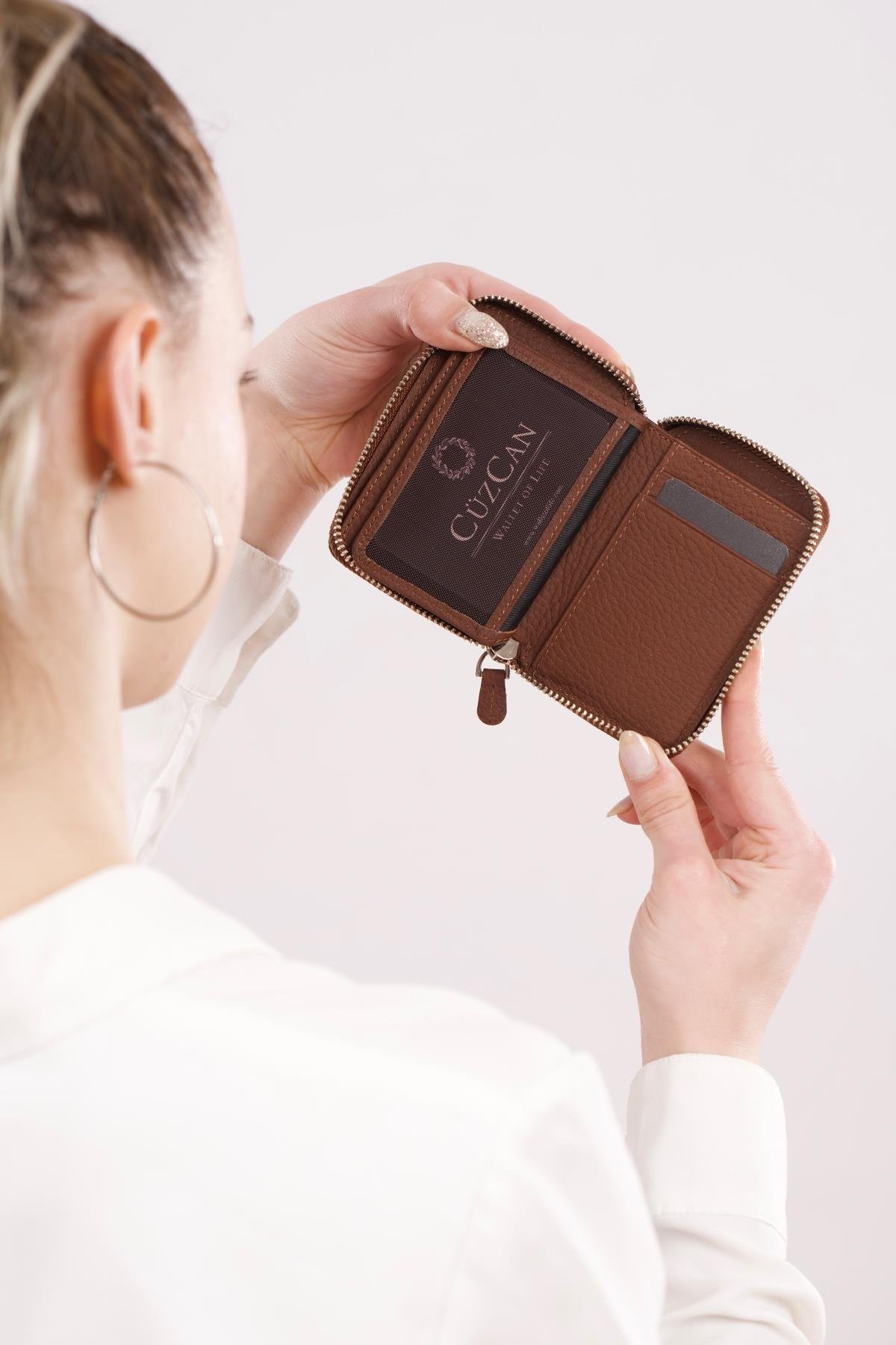 Mini Petty Kahve Unisex Fermuarlı Cüzdan