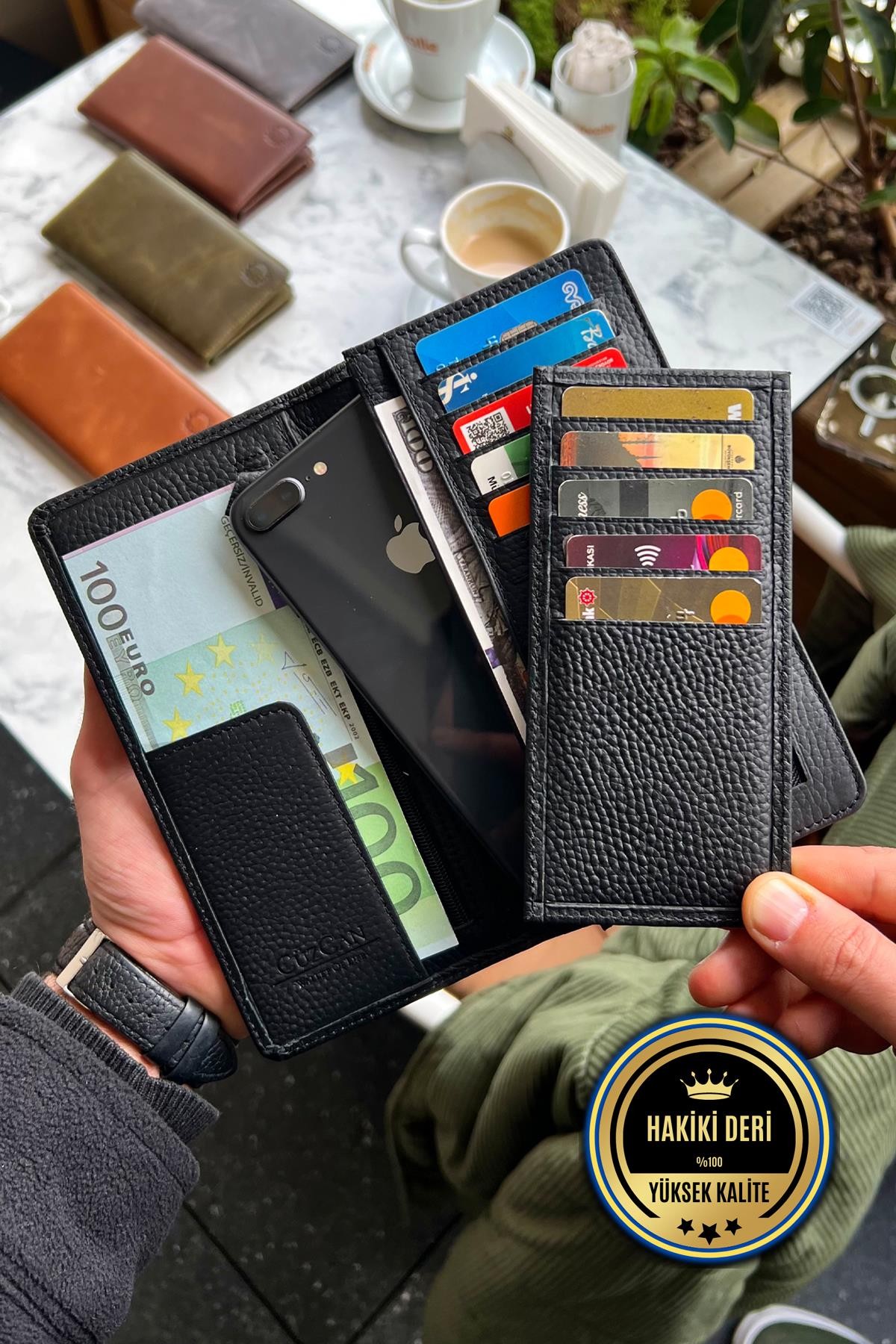 Piarde Siyah Hakiki Deri Kartlık Hediyeli Telefon Cüzdanı