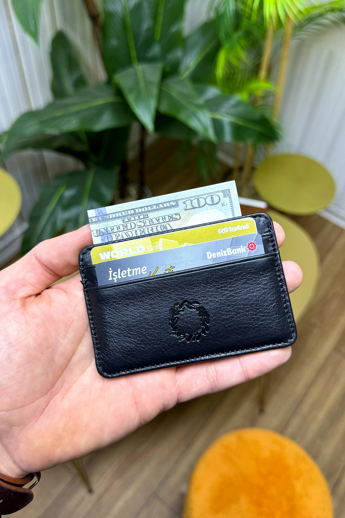 Unisex Siyah Mini Design Hakiki Deri Kartlık Cüzdan