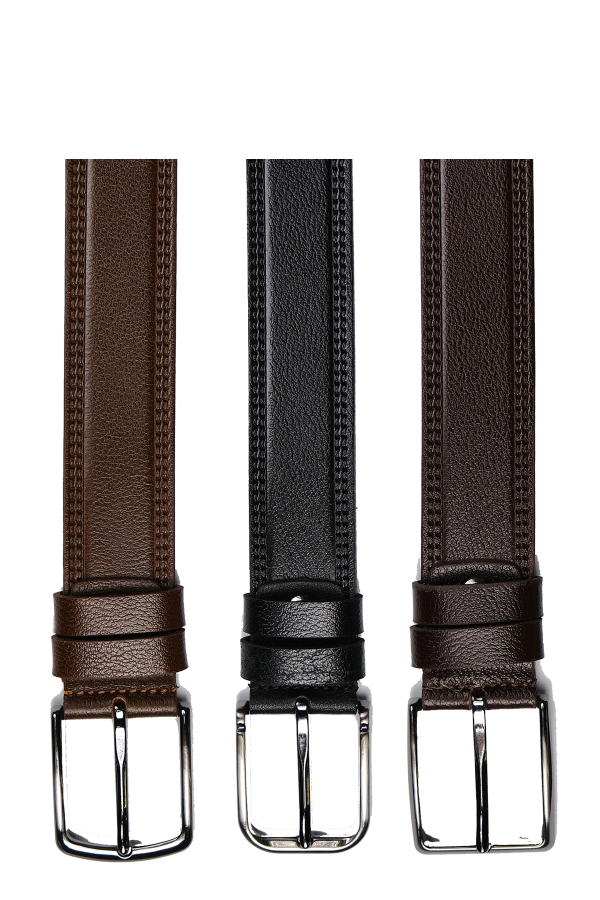 Hakiki Deri Özel Çift Dikişli 4 CM Klasik Erkek Kemer - 3 Adet