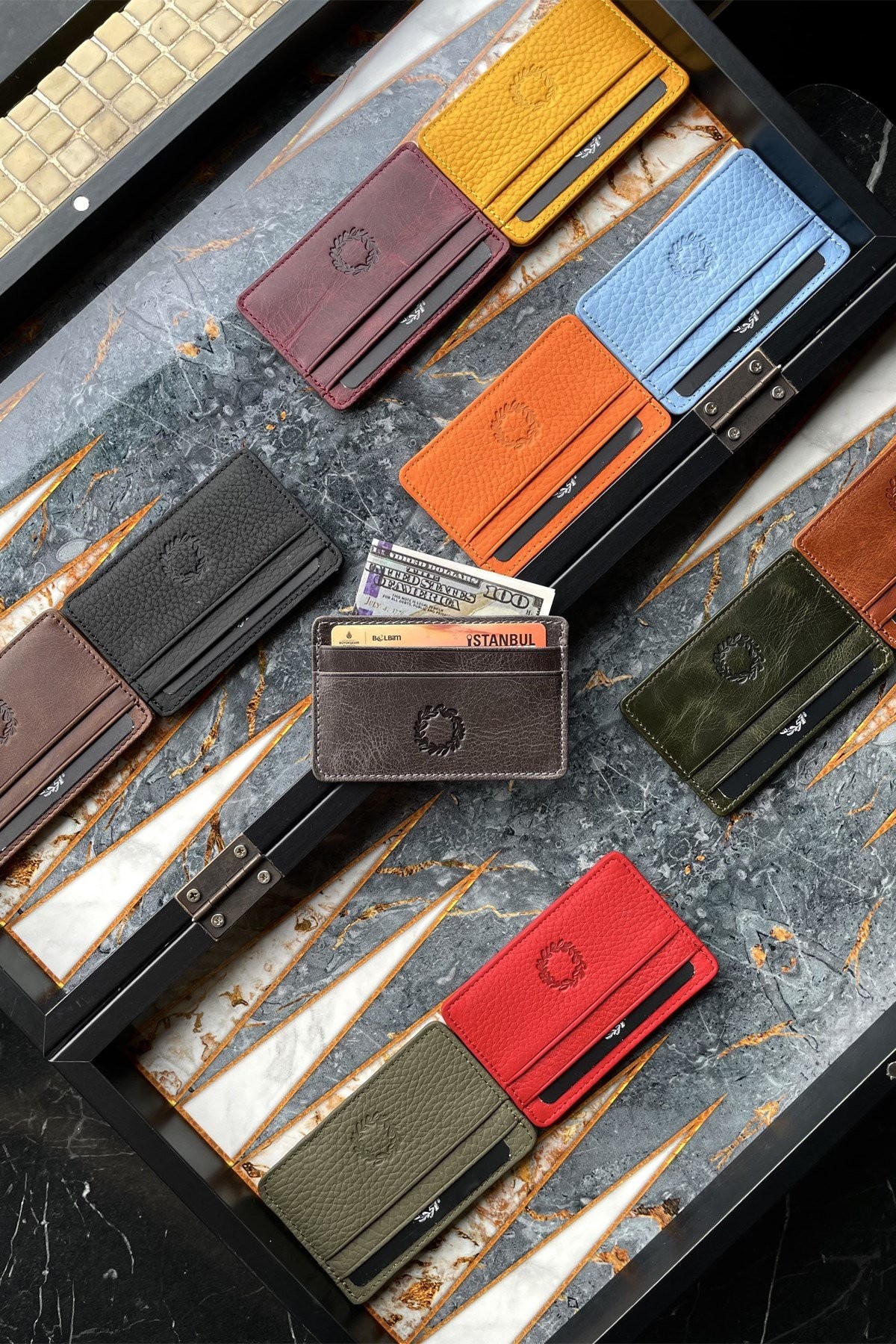 Unisex Antik Kahve Mini Design Hakiki Deri Kartlık