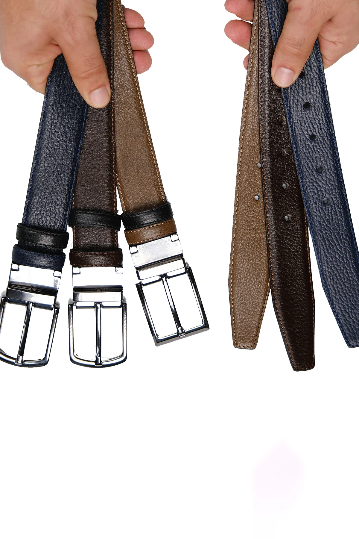Hakiki Deri Çift Taraflı 3,5 CM Erkek Kemer - 3 Adet Siyah-Taba, Siyah-Kahve, Siyah Lacivert )