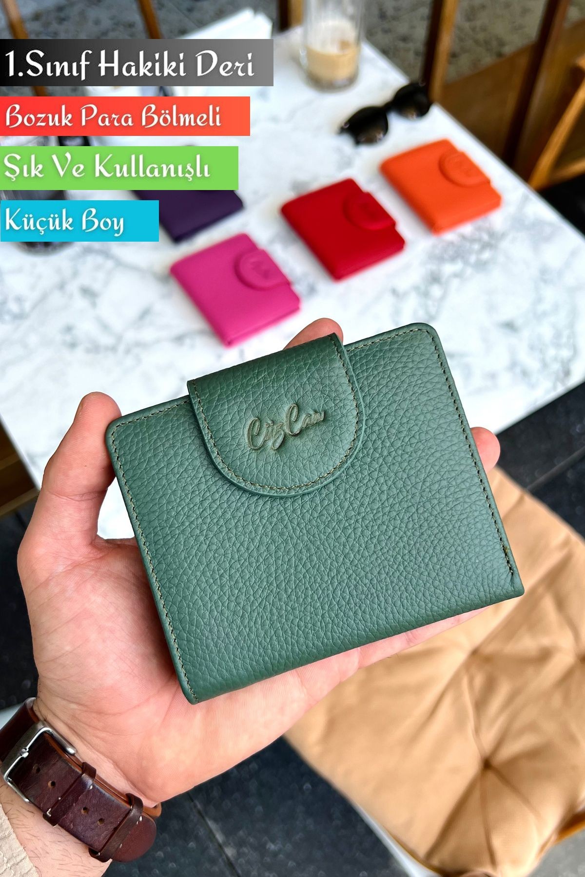 Miosa Hakiki Deri Kadın Cüzdan Ufak Boy Şık ve Kullanışlı - haki