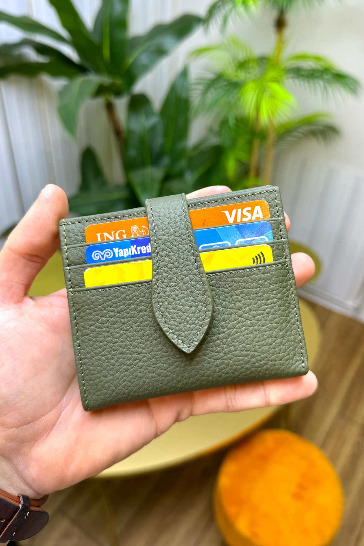 Flora Hakiki Deri Kadın Cüzdan Kibar Şık ve Kullanışlı - haki