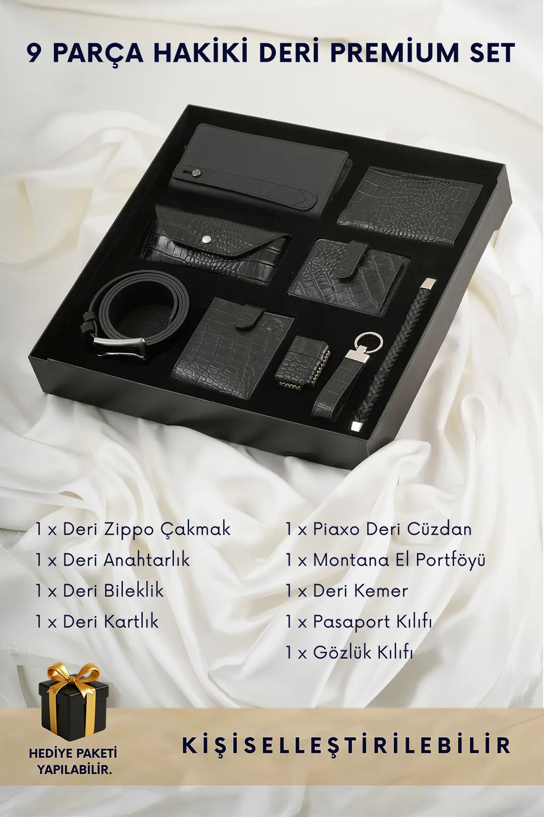 9 Parça Hakiki Deri Croco Design Premium Kişiye Özel Erkek Hediye Seti