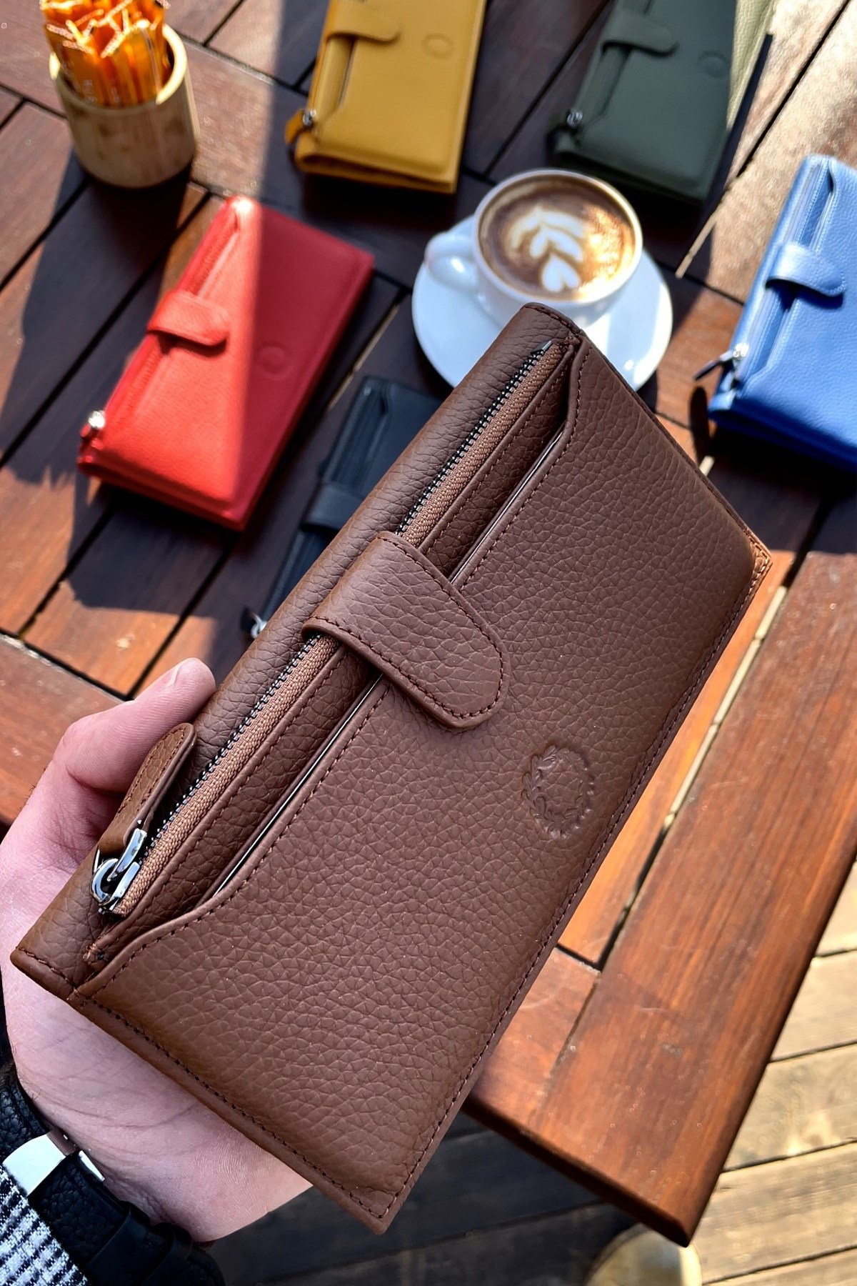 Peony Brown Hakiki Deri Telefon Cüzdanı Kartlık Hediyeli