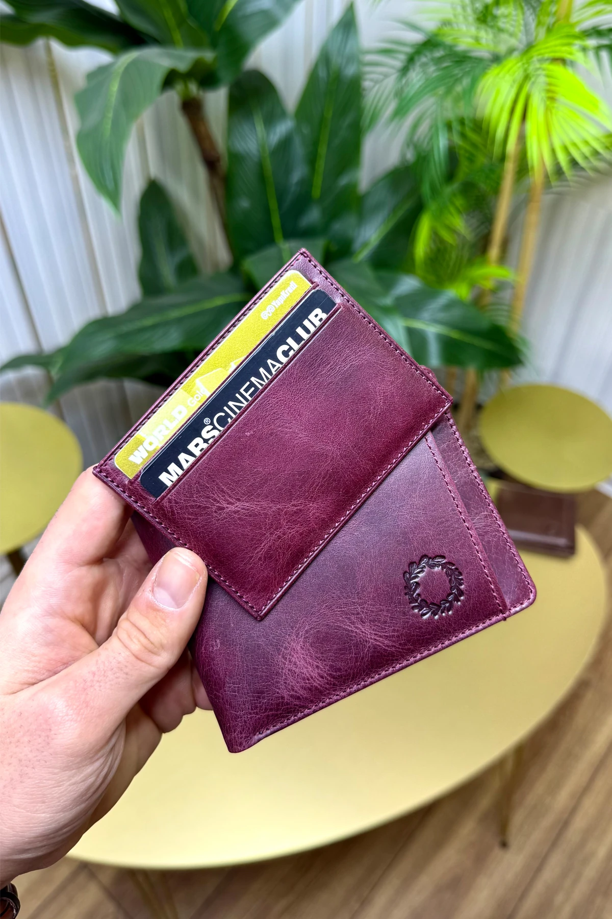 M.UTD Bordo Hakiki Deri Kartlık Hediyeli Cüzdan