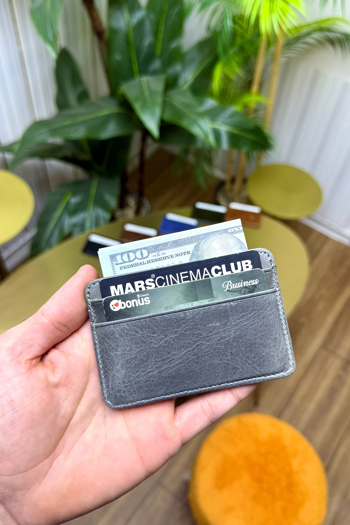 Unisex Antrasit Gri Mini Design Hakiki Deri Kartlık Cüzdan