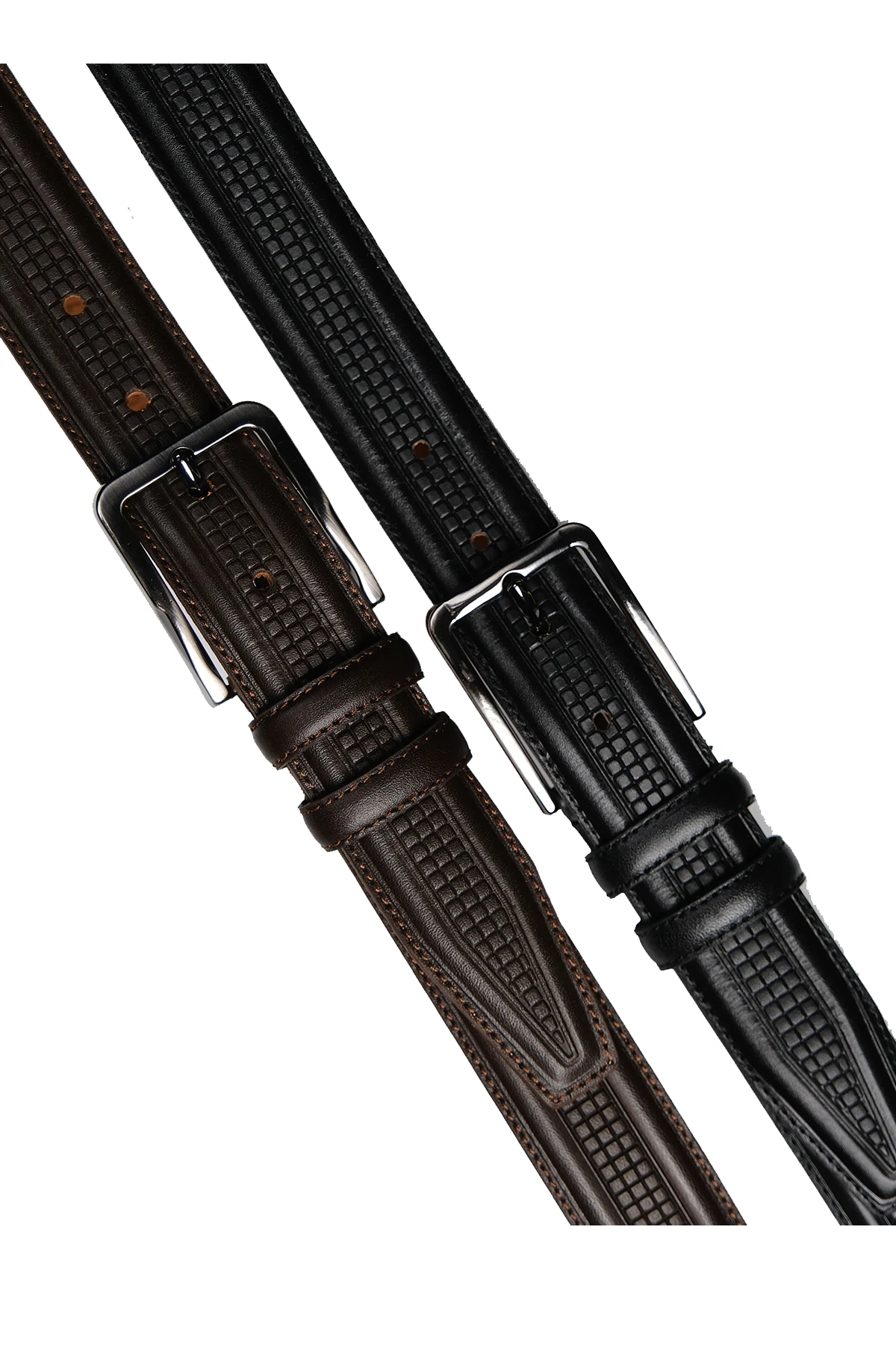 Hakiki Deri Hasır 3 CM Erkek Kemer Kahverengi-Siyah (KUMAŞ/KETEN)