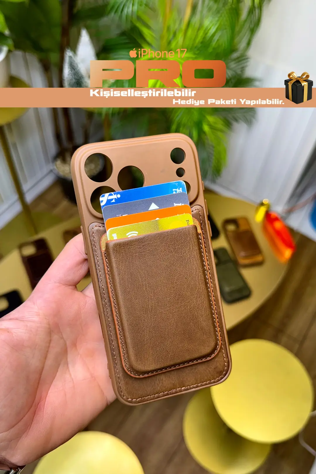 Kişiye Özel Hakiki Deri İphone 17 Pro/Pro Max Telefon Kılıfı & Magsafe Kartlık